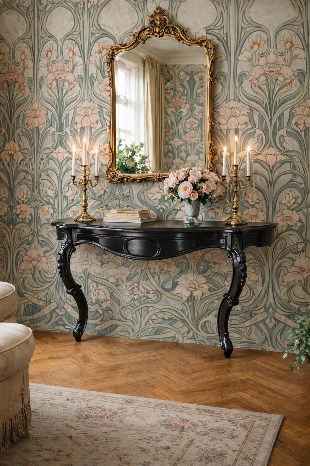 photo for sale Antique French Black Patinated Wood Wall Mounted Entry Hall Console Circa 1880