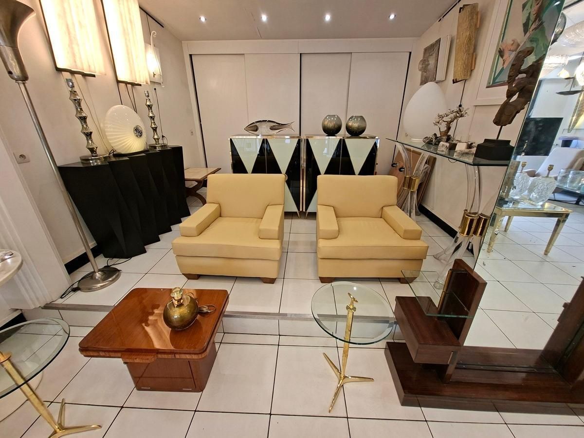 Pair Of Leather Armchairs After Jean Michel Frank, Circa 1935 photo furniture