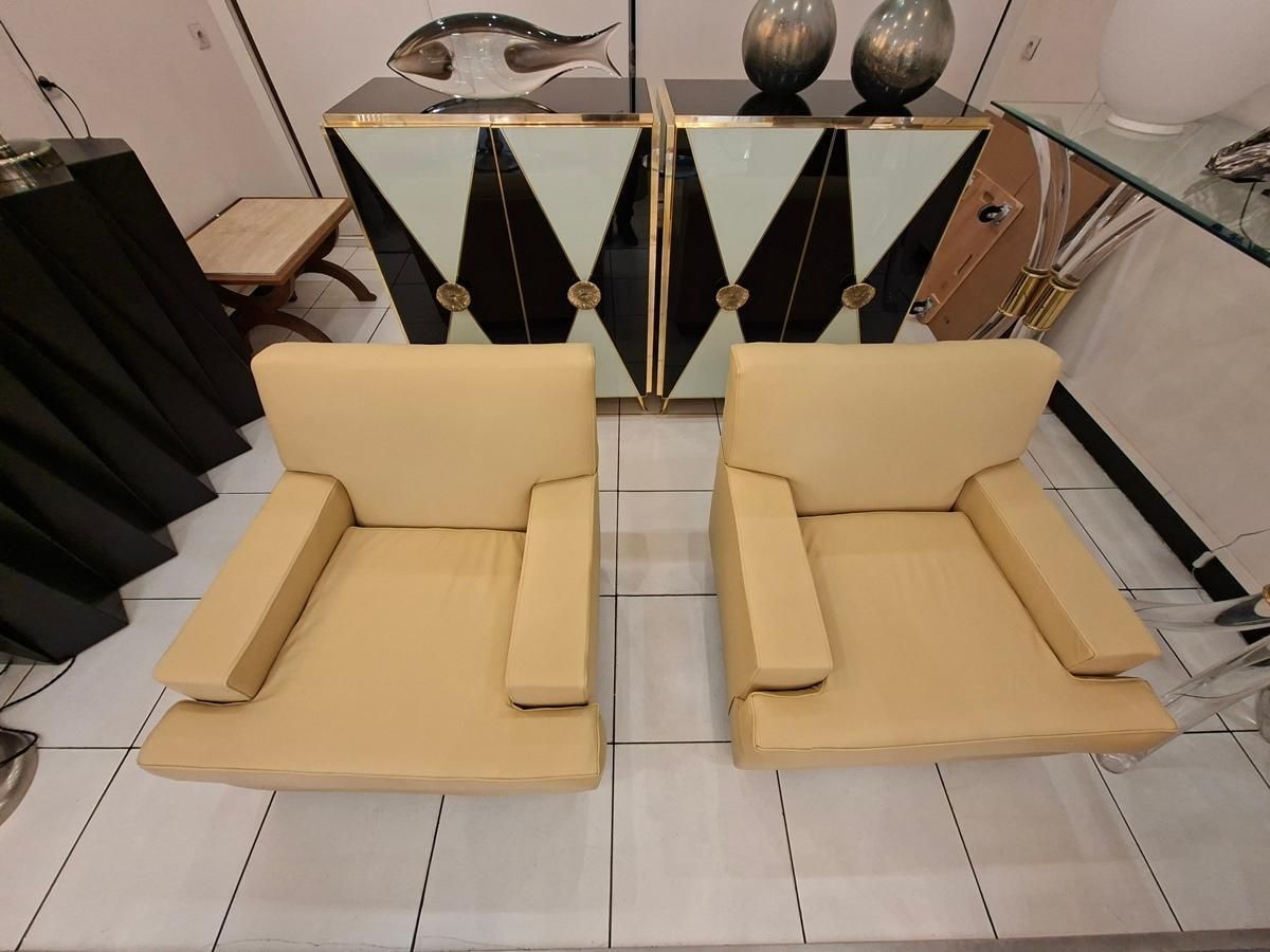 Pair Of Leather Armchairs After Jean Michel Frank, Circa 1935 photo Furniture