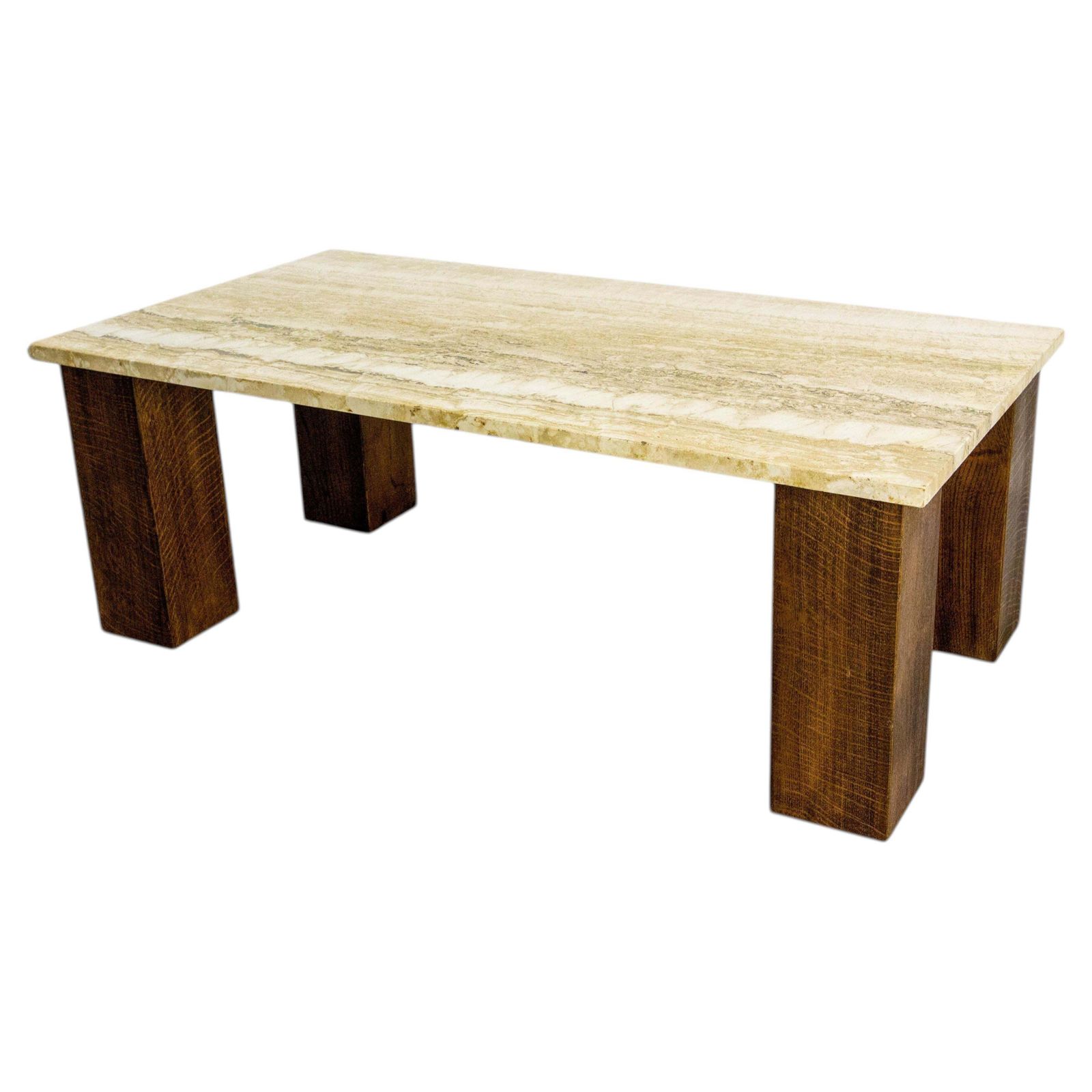 French Travertine & Oak Coffee Table Mid Century Modern, Circa 1960