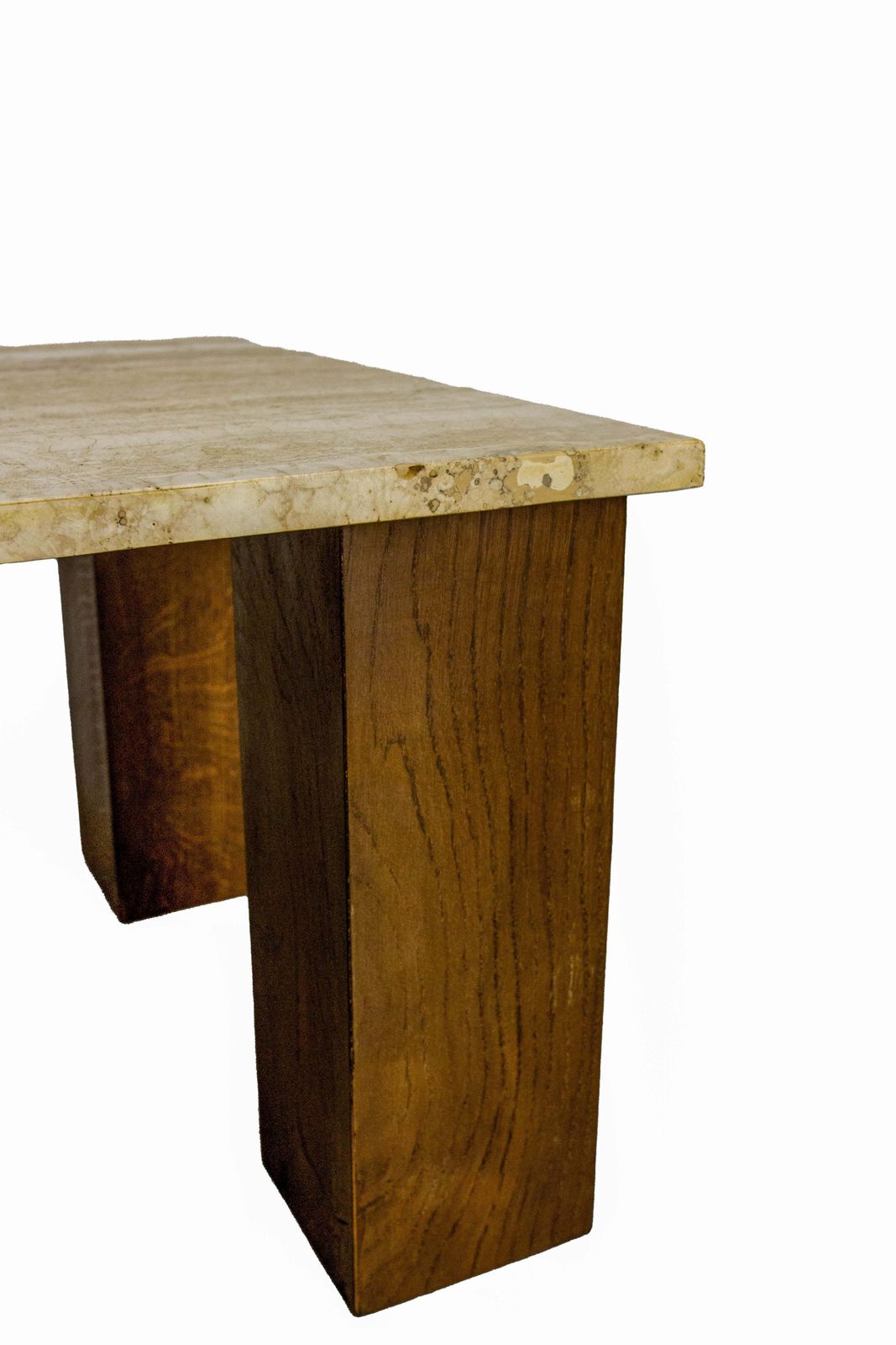 photo for sale French Travertine & Oak Coffee Table Mid Century Modern, Circa 1960