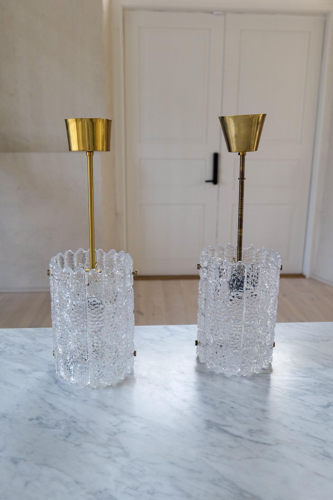Mid Century Modern Pair Of Cylinder Pendants By Carl Fagerlund, 1960s photo for sale