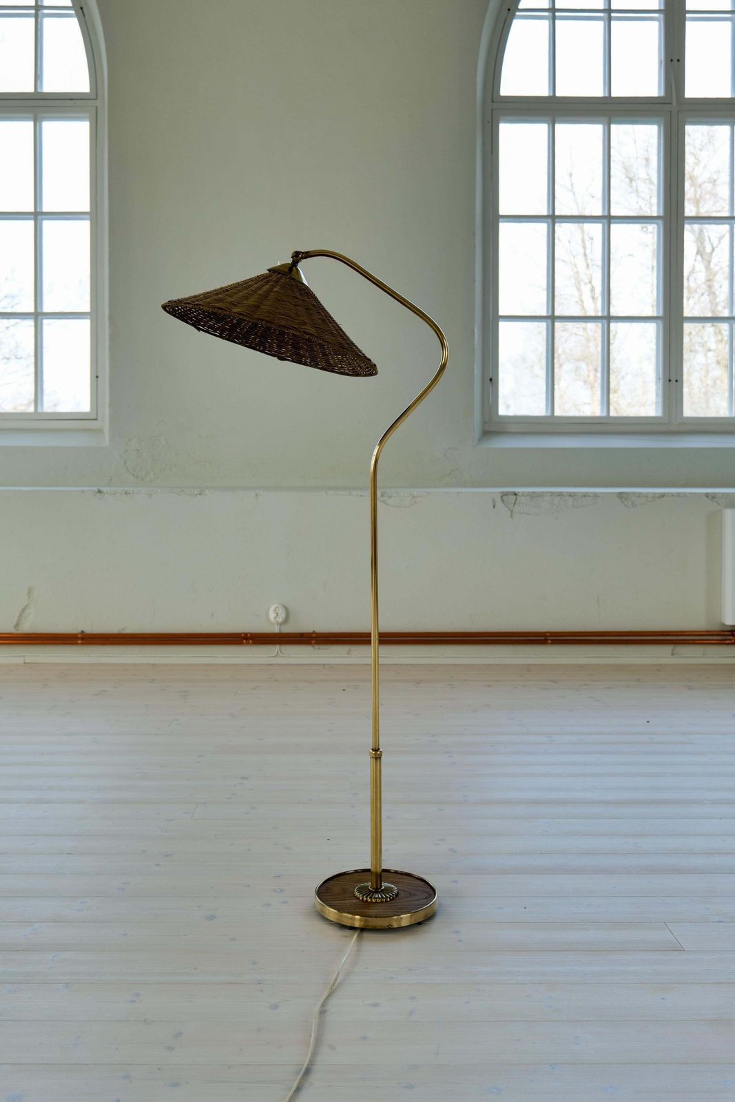 Art Deco Sculptural Brass And Rattan Floor Lamp Sweden 1940s photo buy