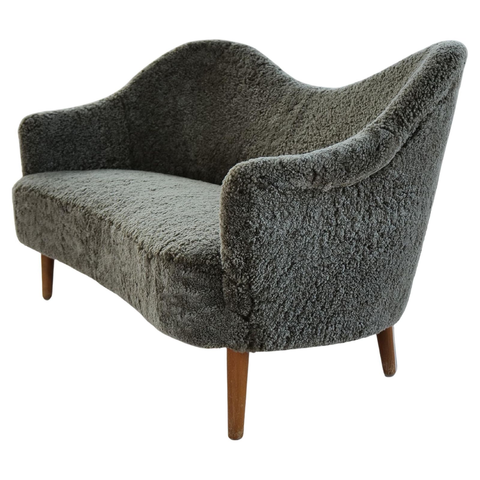 Samspel Sofa By Carl Malmsten, Reupholstered Sheepskin, Sweden, 1956