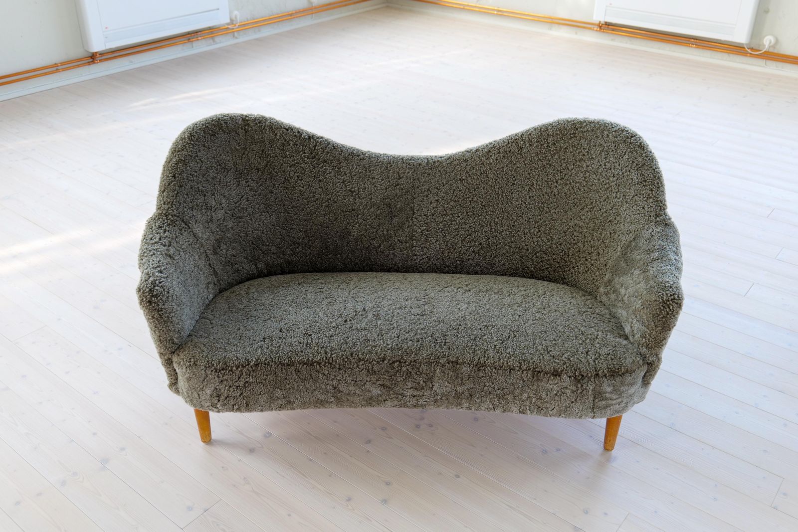 Samspel Sofa By Carl Malmsten, Reupholstered Sheepskin, Sweden, 1956 photo Furniture