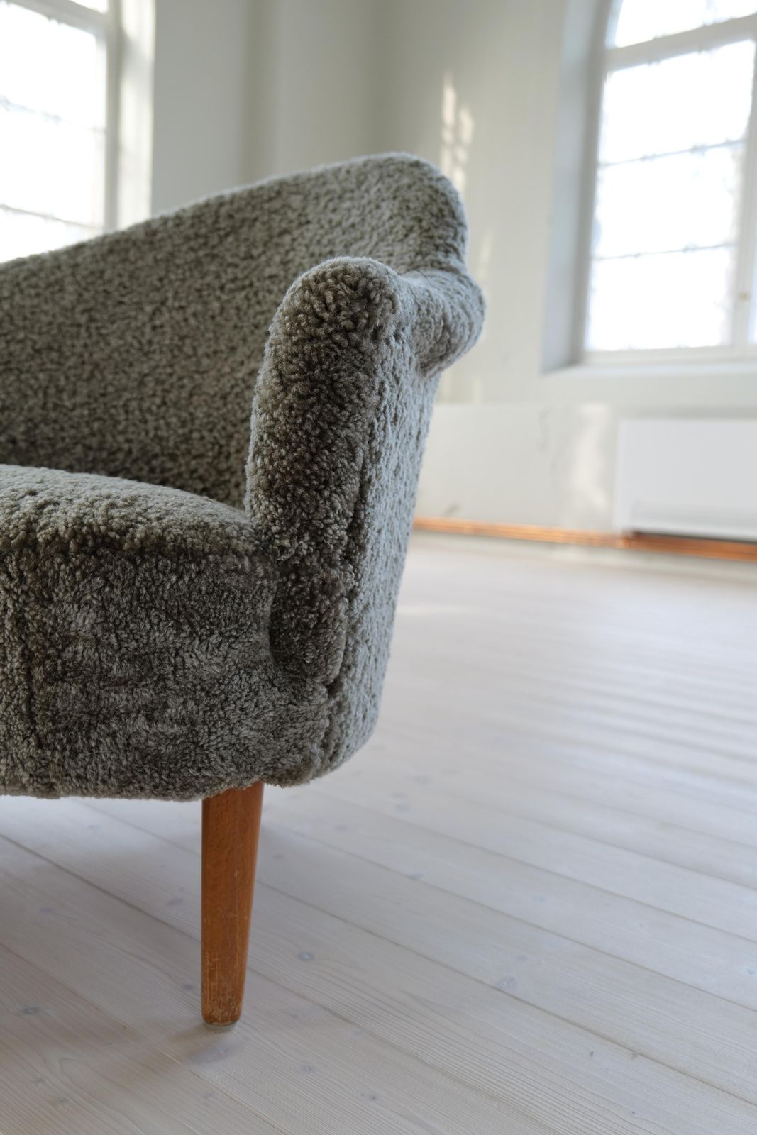 Samspel Sofa By Carl Malmsten, Reupholstered Sheepskin, Sweden, 1956 photo 10633.0