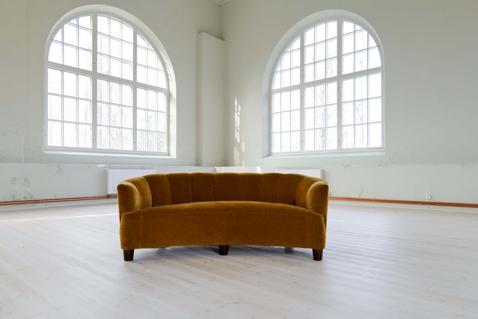 Swedish Art Deco Velvet Sofa Curved Design, 1940s photo furniture