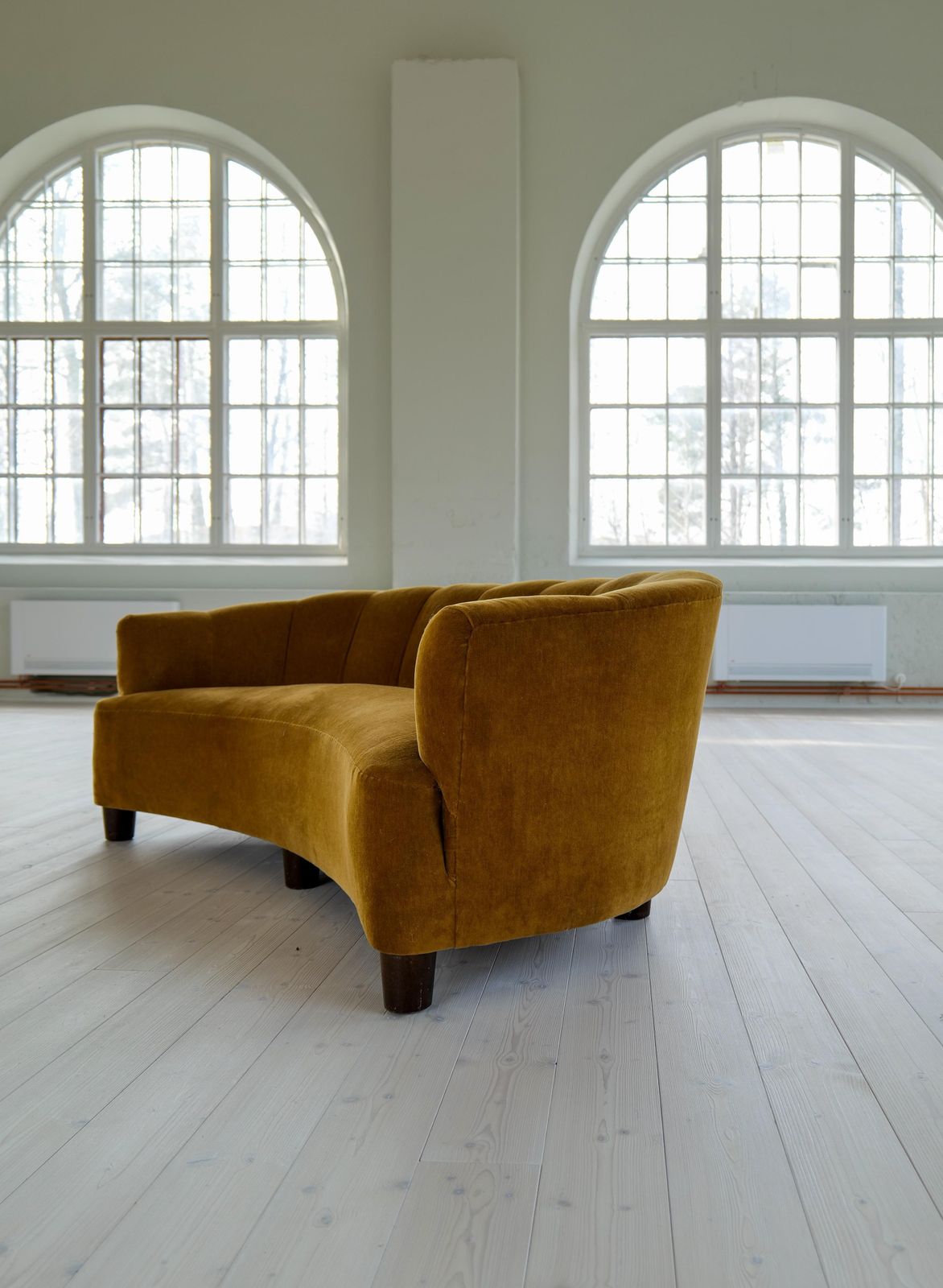 Swedish Art Deco Velvet Sofa Curved Design, 1940s photo buy
