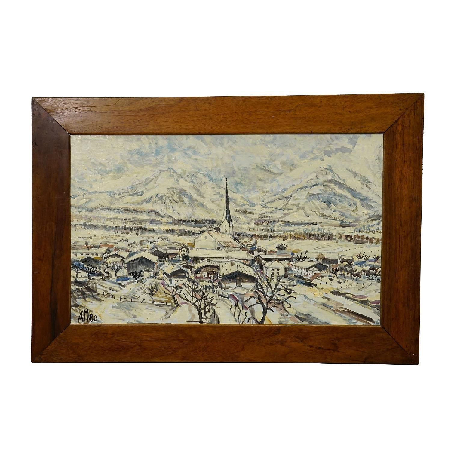Alexander Michael Oil Painting Of Bergen In Winter 1980 photo for sale