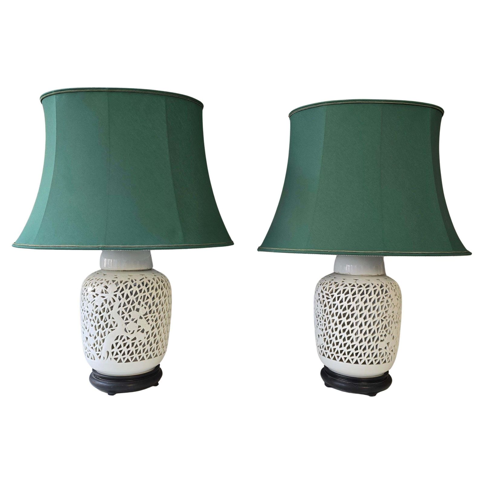 Pair Mid Century Chinese Blanc De Chine Reticulated Porcelain Chinoiserie Lamps photo furniture