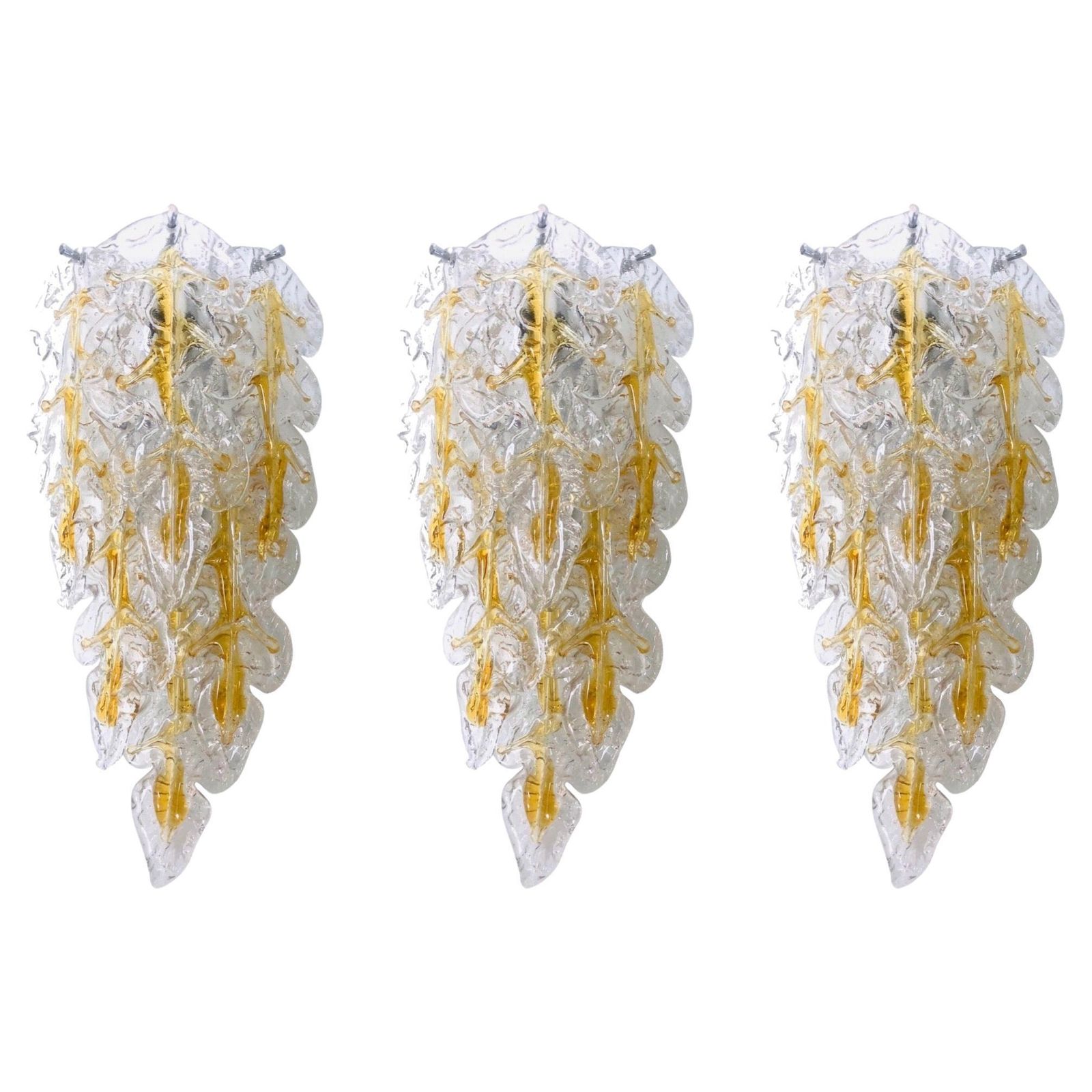 Italian Long Midcentury Set Of Three Of Murano Wall Sconce By Mazzega, 1970s