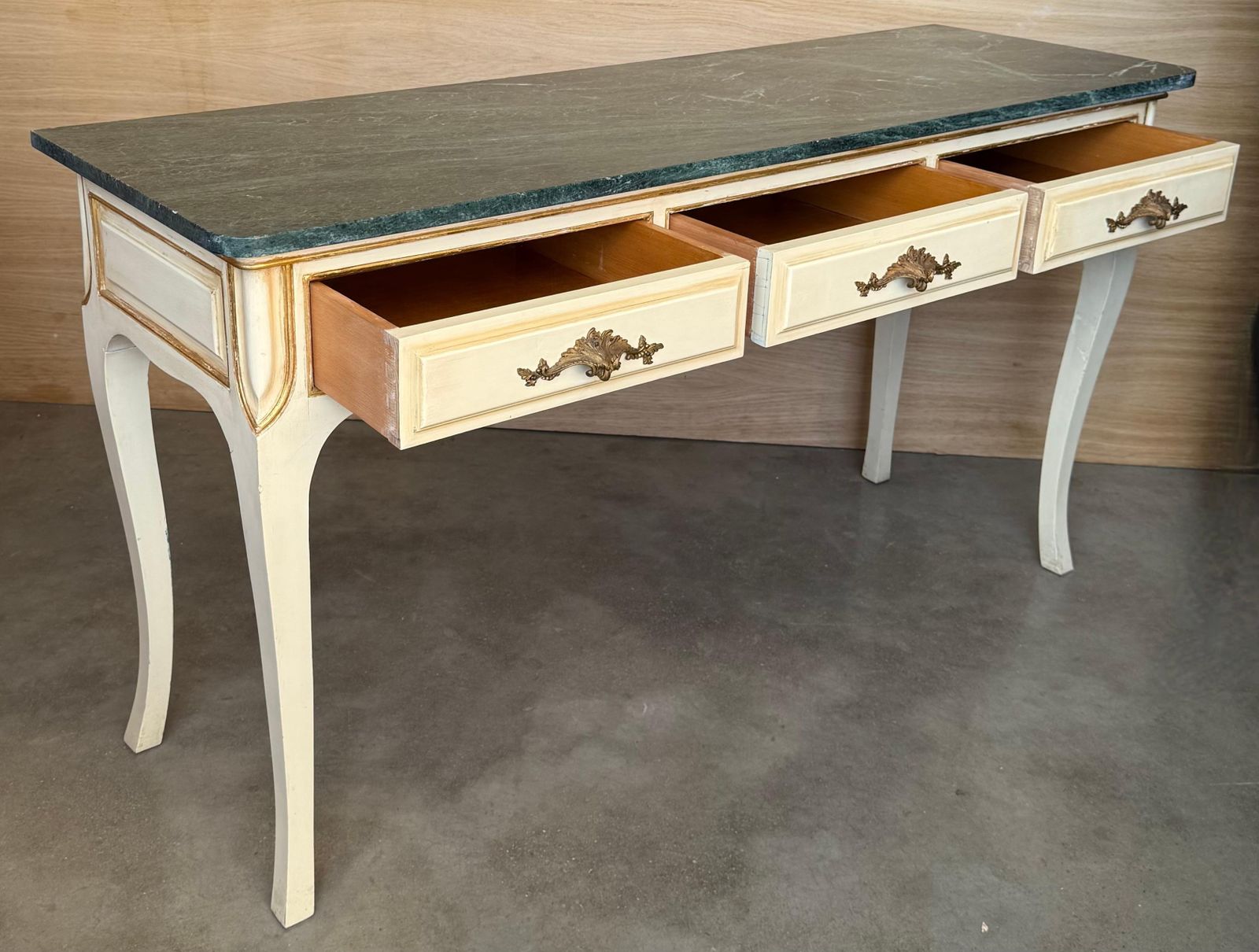 3162.0 20th Century French White Painted Table Console With Green Marble Top photo