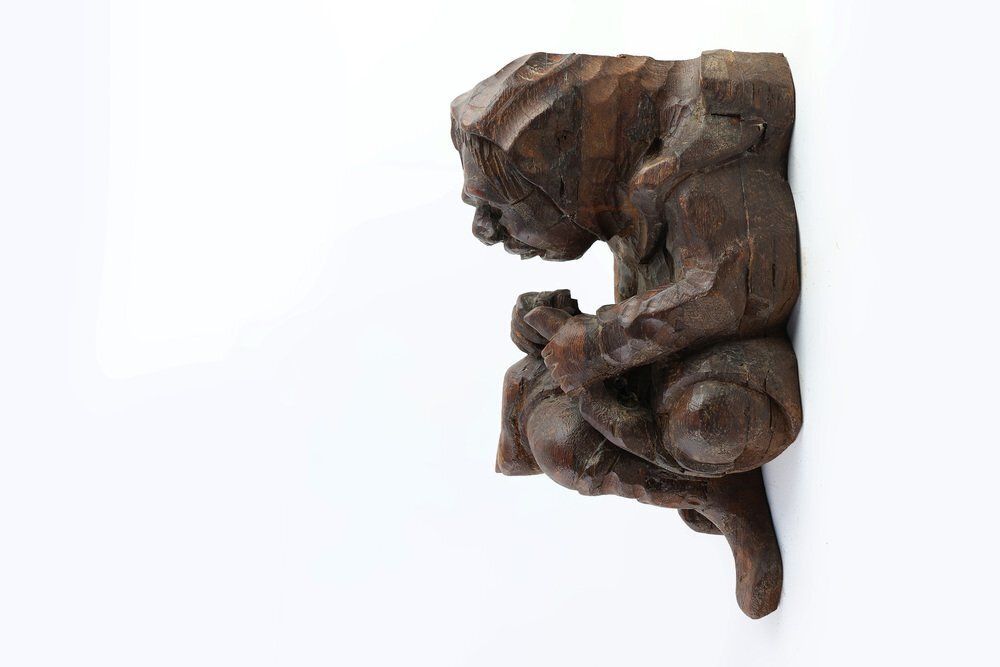 Hand Carved Oak Wall Figure Of A Woman, France, 1850s photo vinterior