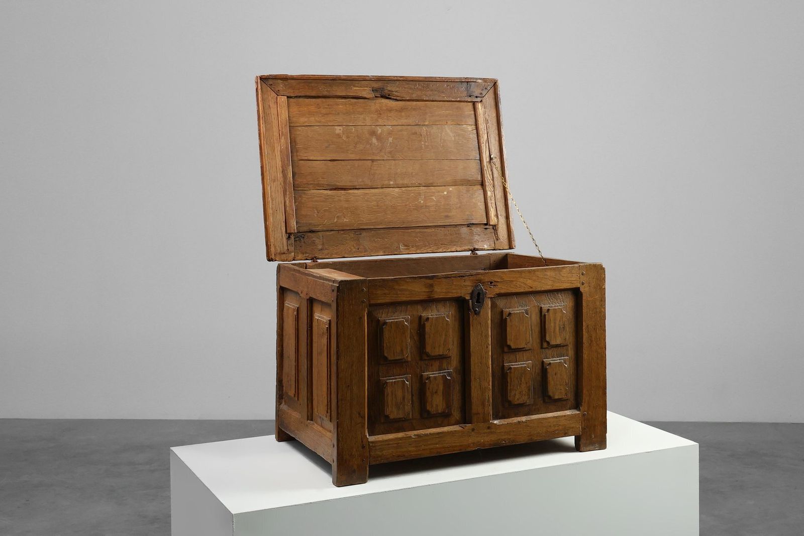 Rustic Oak Paneled Trunk Or Chest, France, 18th Century photo Furniture