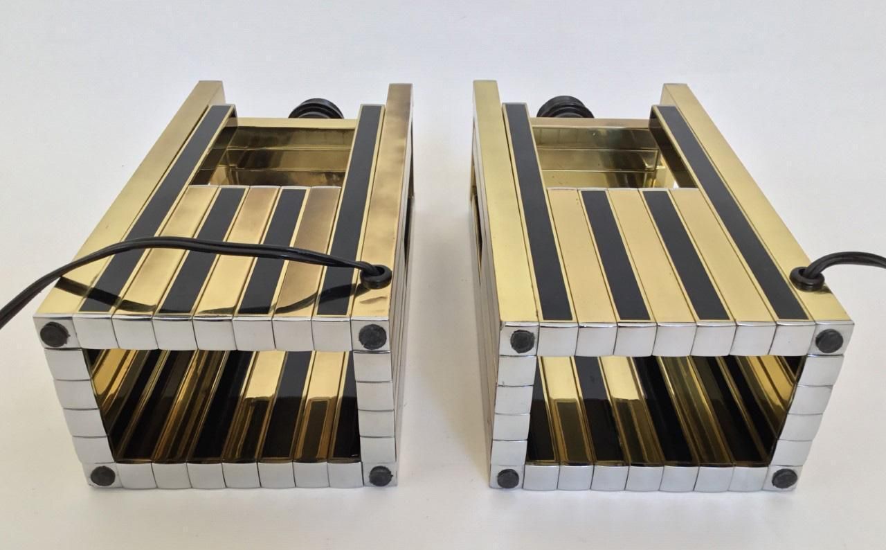 photo vintage Midcentury Gold Brass Black Emanel Pair Of Table Lamps By Bd Lumica, 1970s