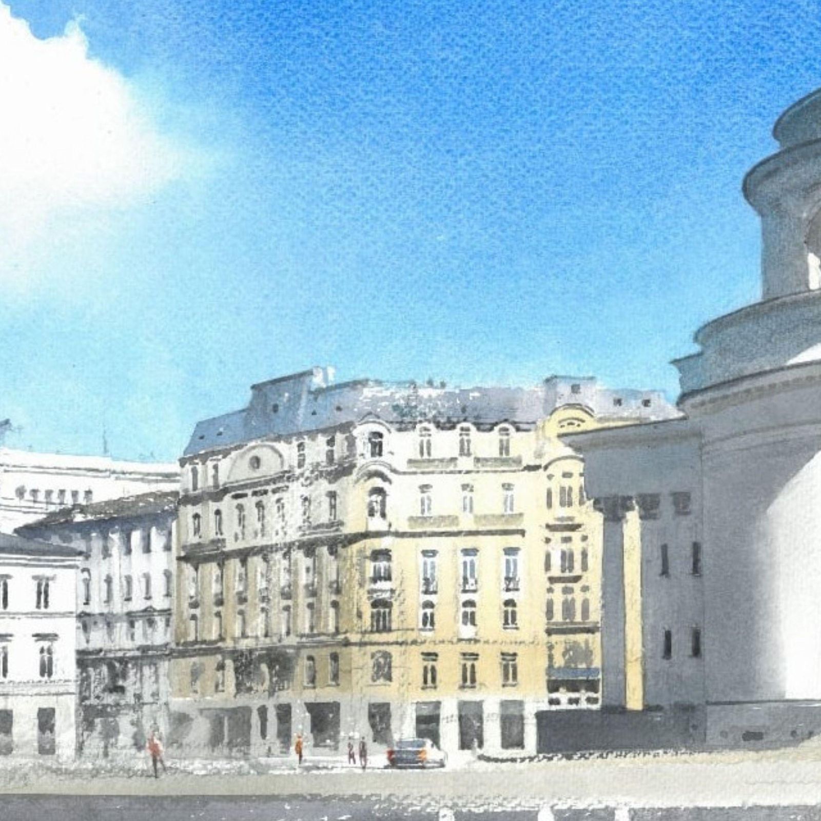 Michal Suffczynskithree Crosses Square   Warsaw Large Architectural Cityscape Watercolor2022 photo vinterior