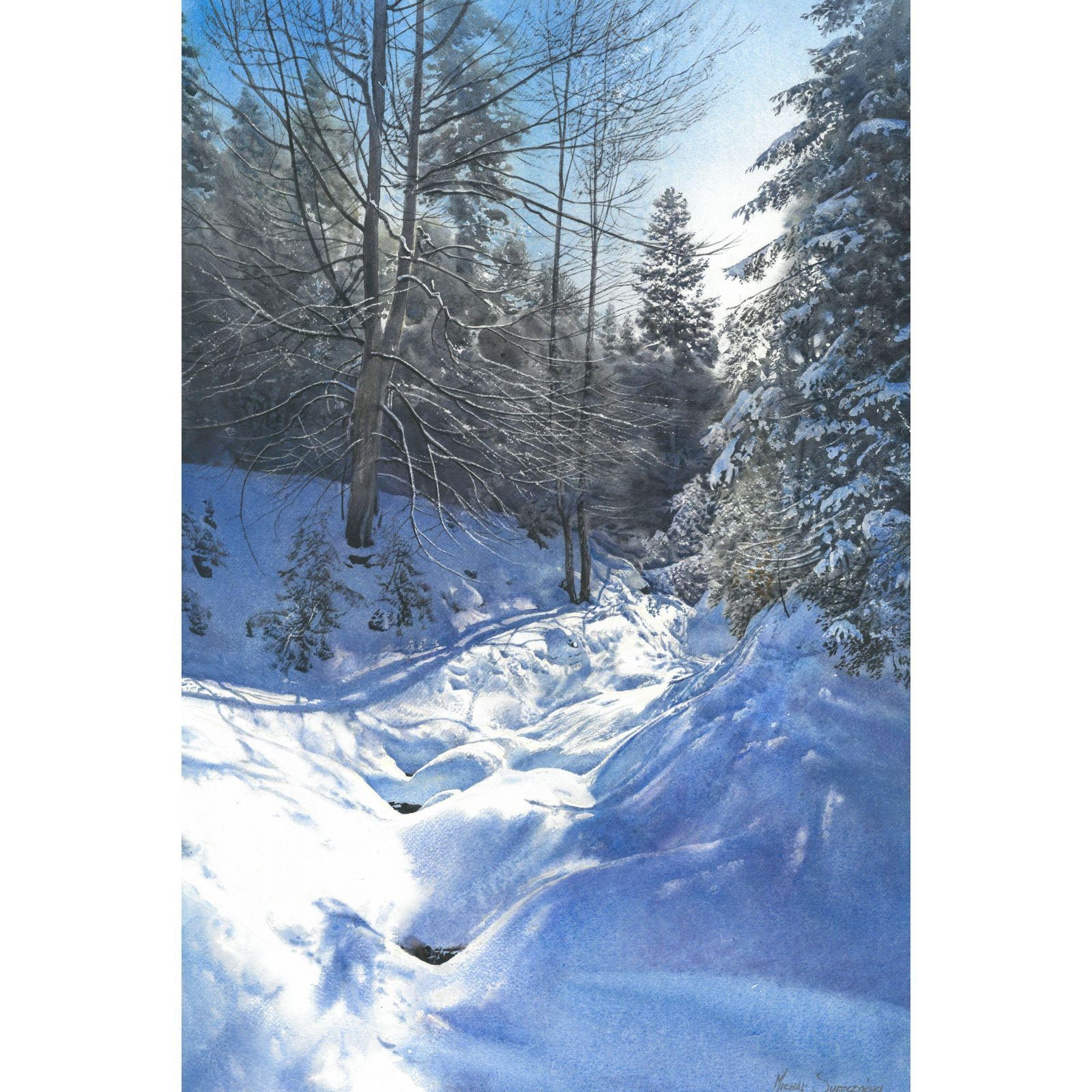 Michal Suffczynskia Winter Valley – Large Contemporary Mountain Landscape Watercolour Painting2018 photo for sale