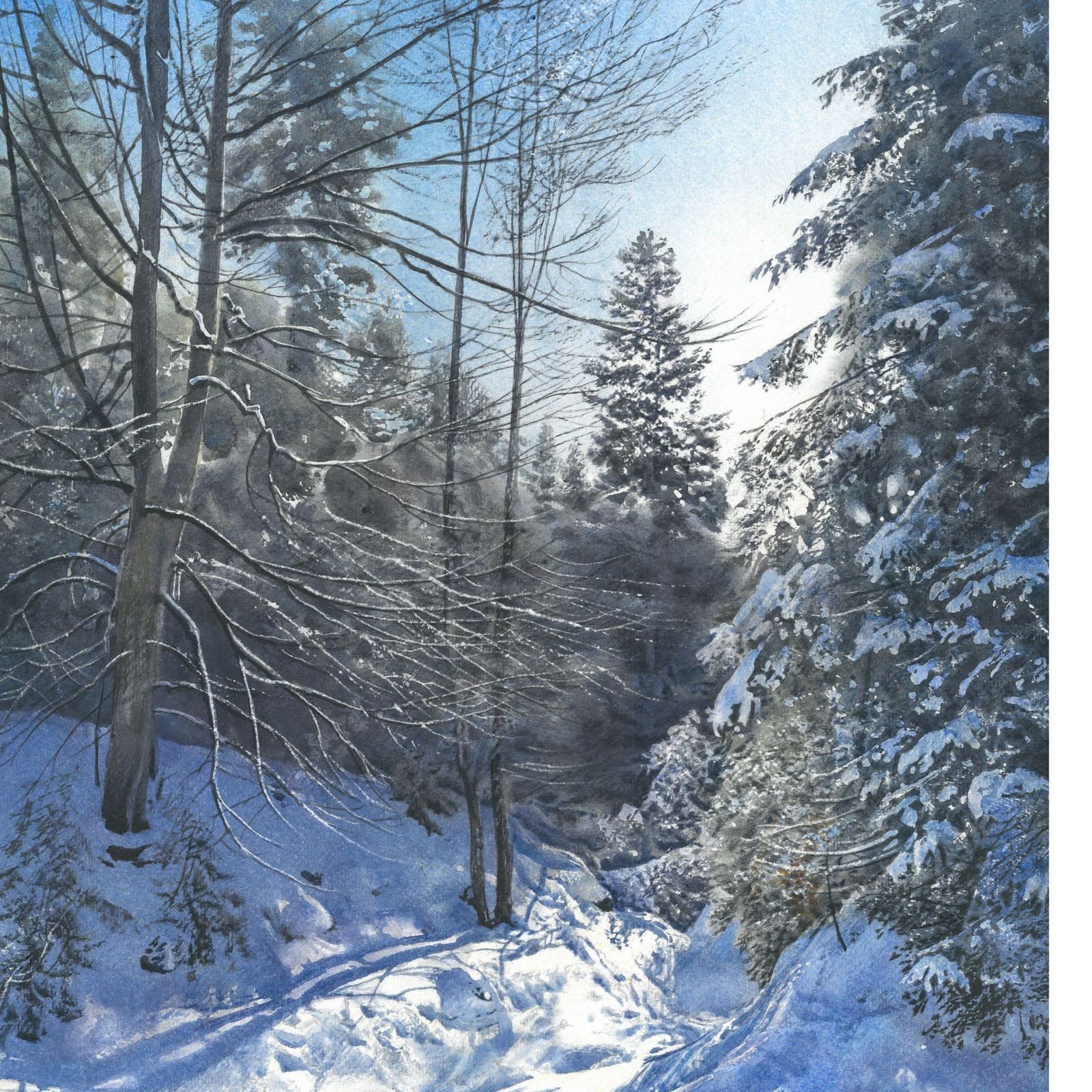Michal Suffczynskia Winter Valley – Large Contemporary Mountain Landscape Watercolour Painting2018 photo Art