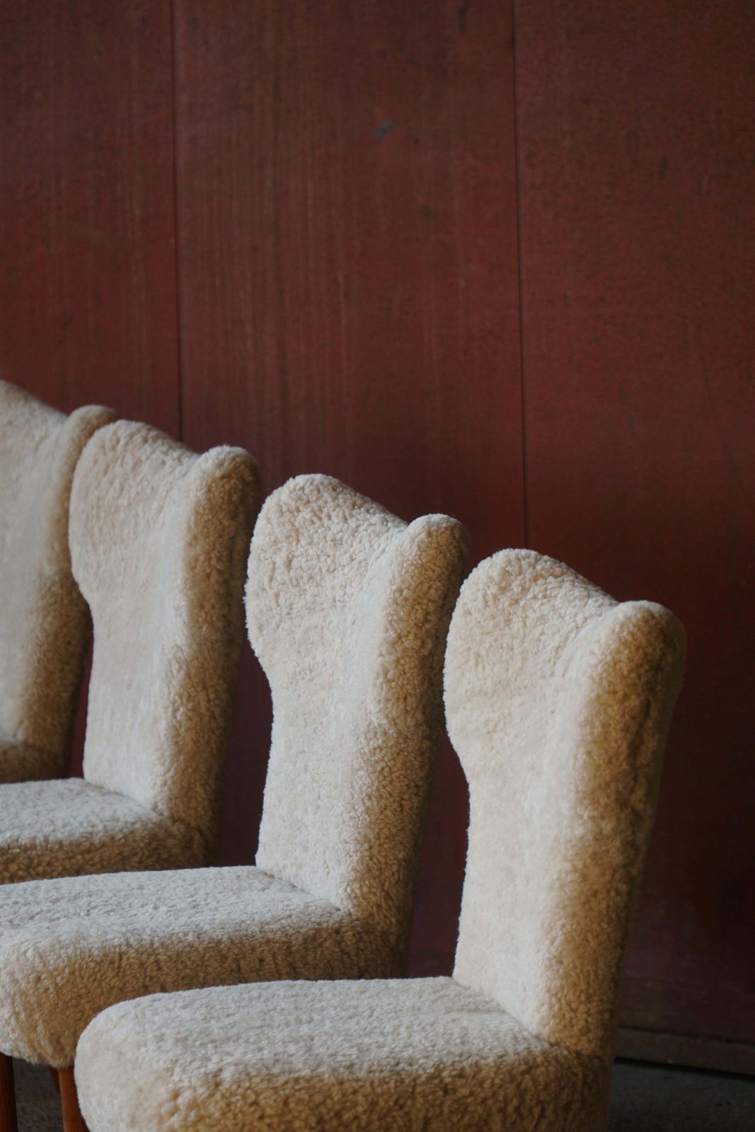 Set Of 4 Danish Modern Dining Chairs In Lambswool & Oak, Viggo Boesen, 1950s photo 6573.0