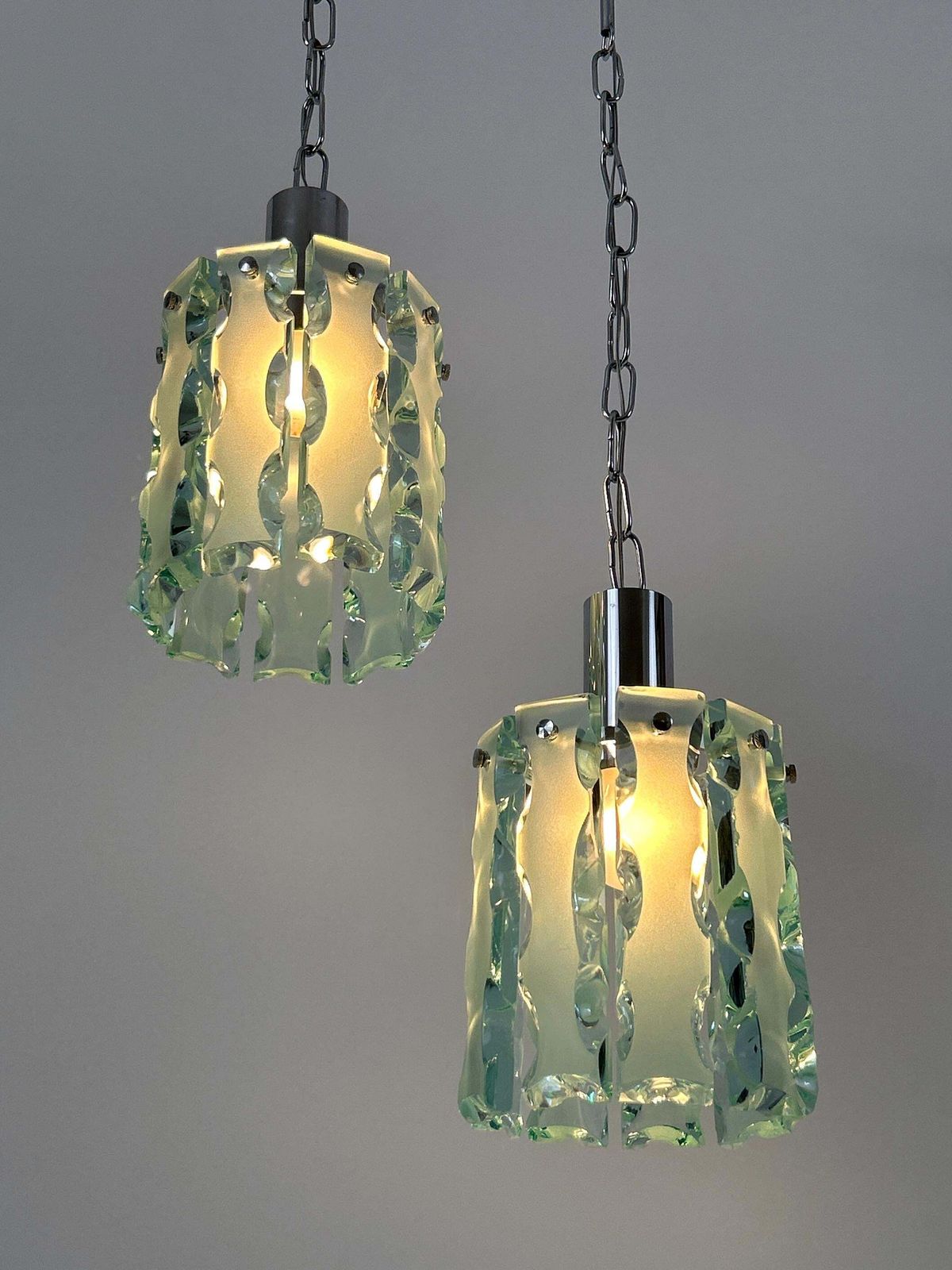 Lighting Set Of Two Elegant Mid Century Modern Pendant Lamps By Zero Quattro Italy 1970s photo