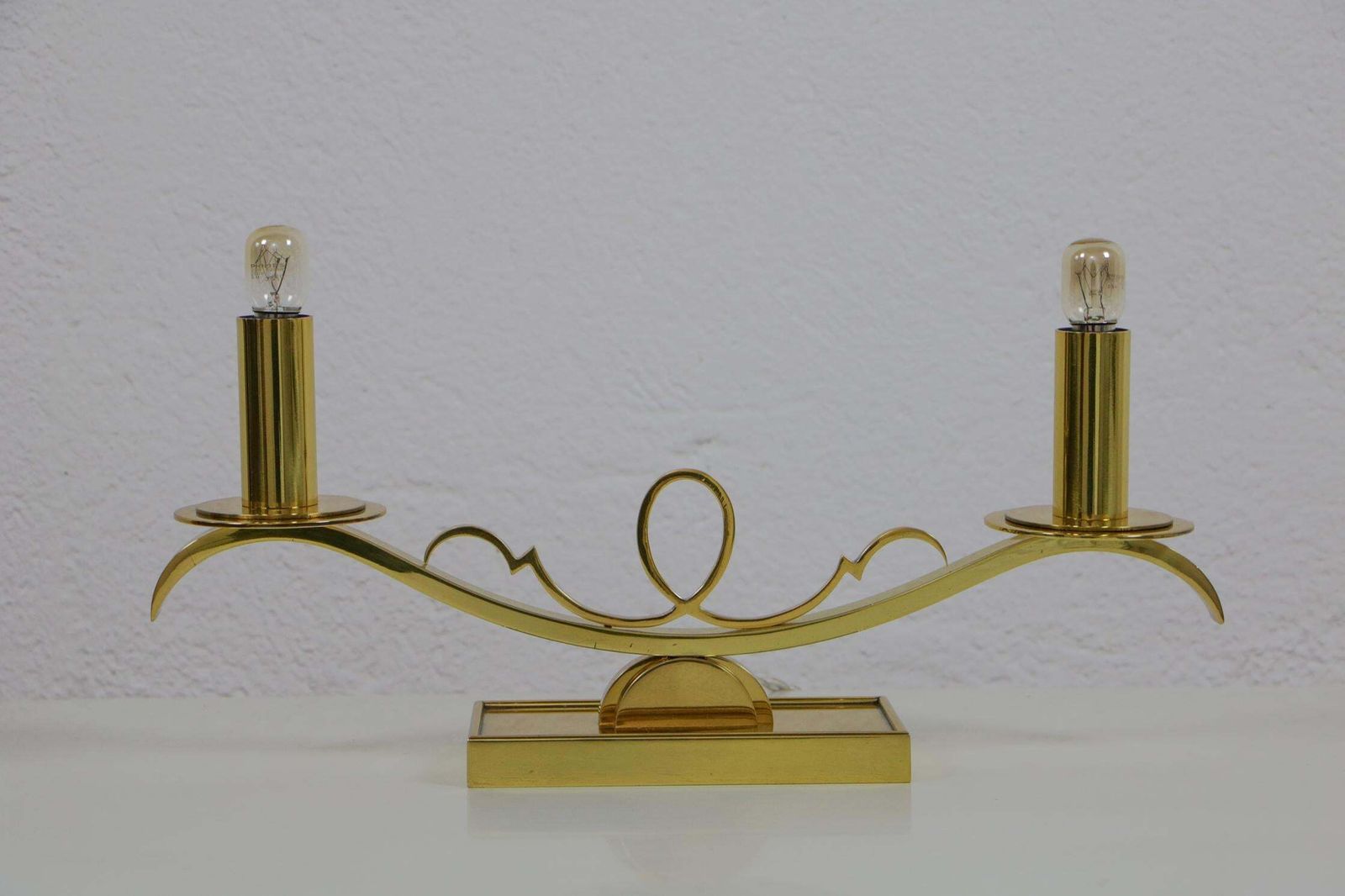 photo for sale Art Deco Brass Table Lamps In The Style Of Jules Leleu, France, 1930s