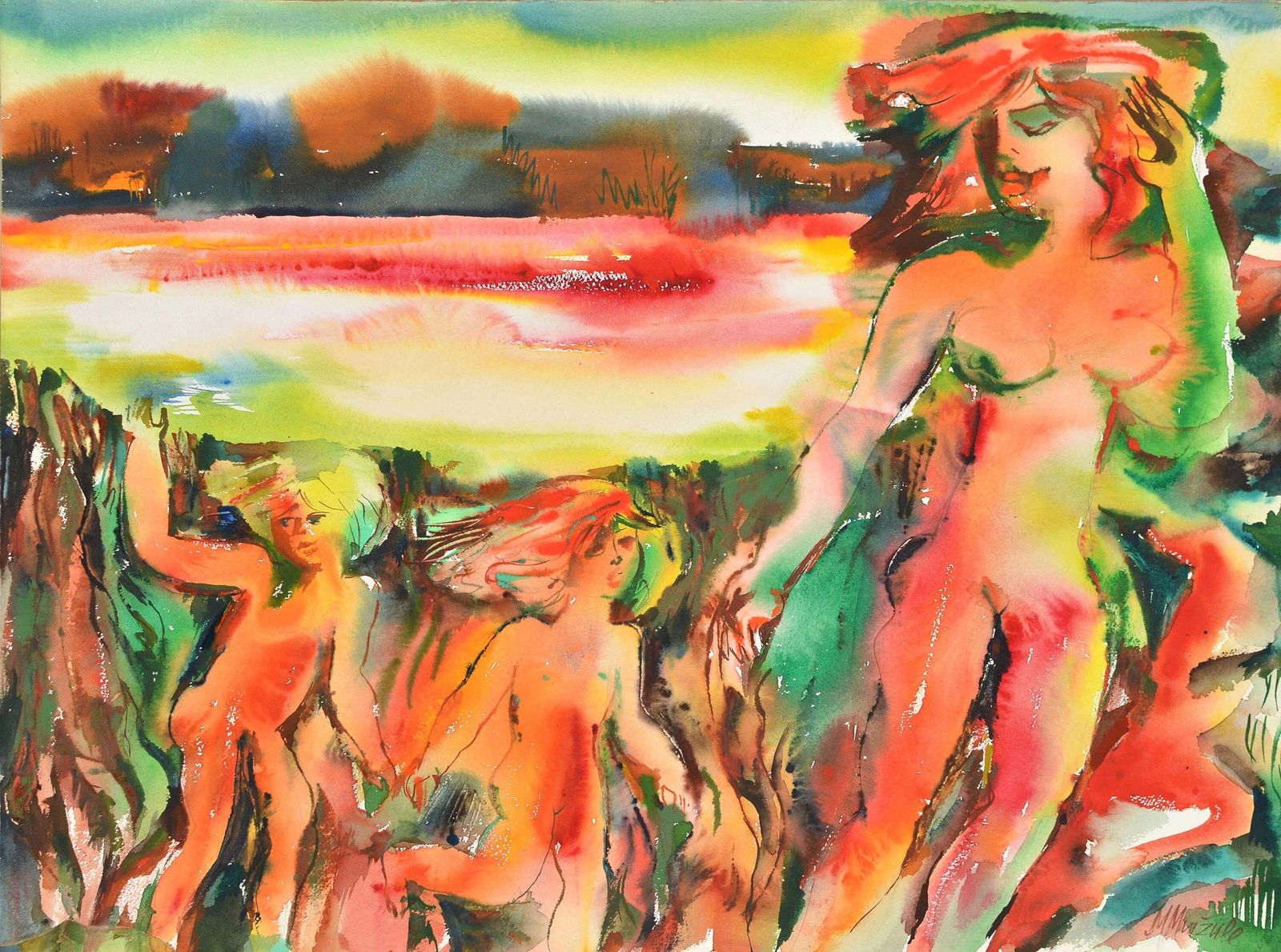 Malda Muizulesummer. Watercolor Painting On Paper, 1971, 56x75 Cm, Signed1971