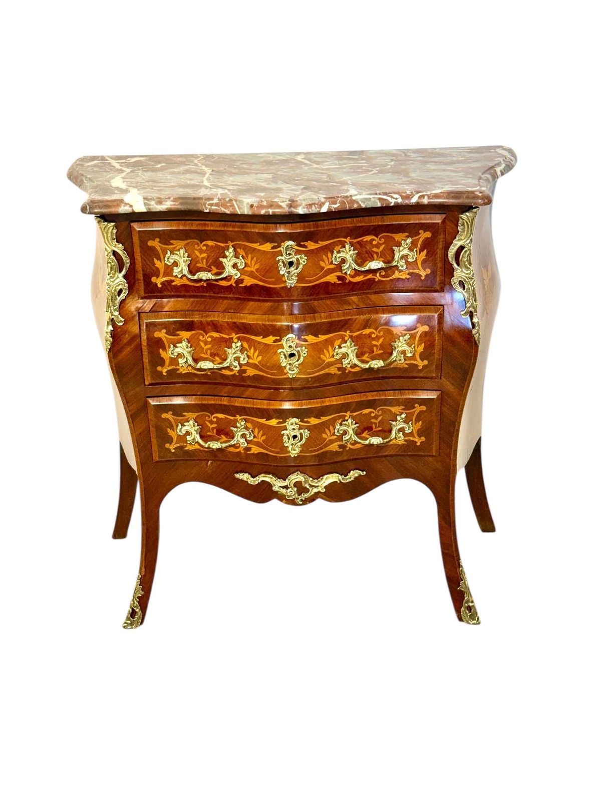 19th Century French Louis XV Style Marquetry Commode With Breccia Marble Top photo for sale