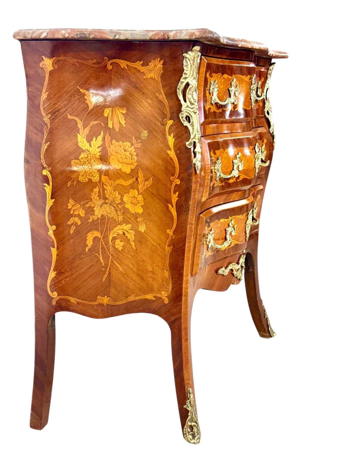 19th Century French Louis XV Style Marquetry Commode With Breccia Marble Top photo buy