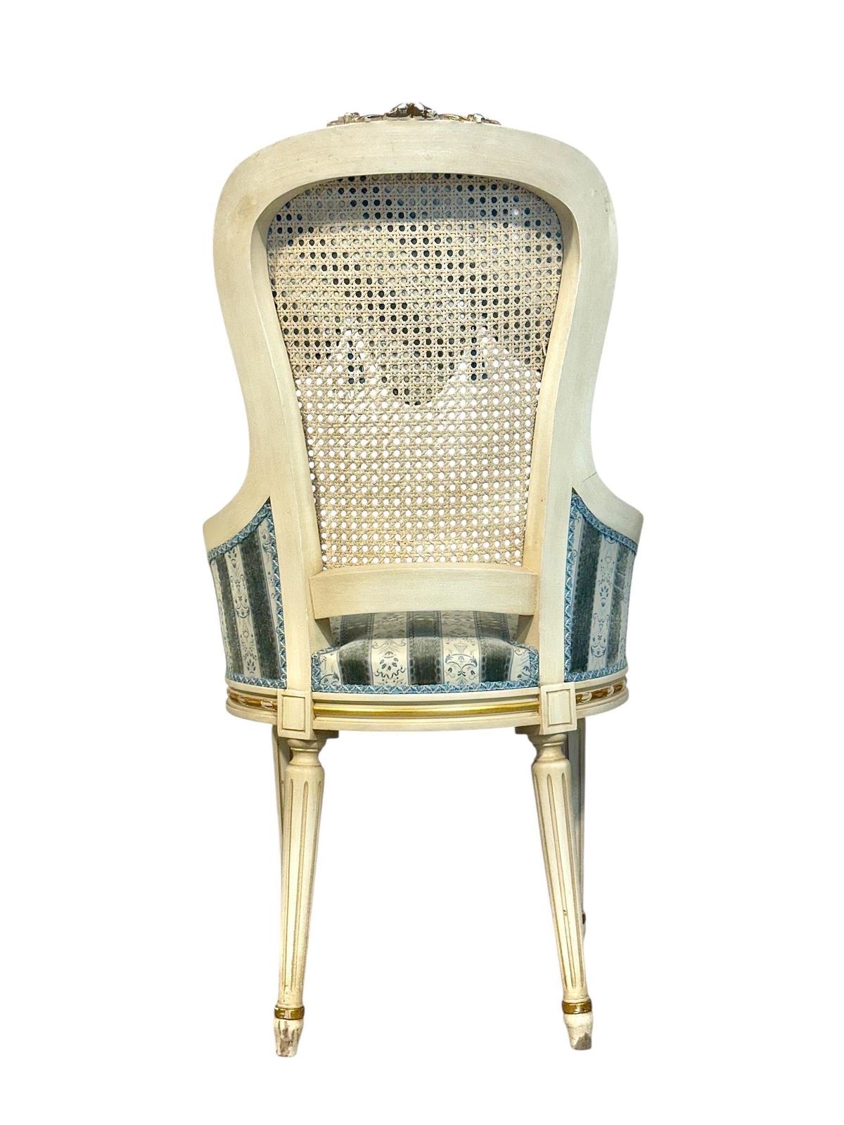 Set Of Eight French Louis XVI Style Painted & Gilt Dining Chairs, Caned Backs photo buy