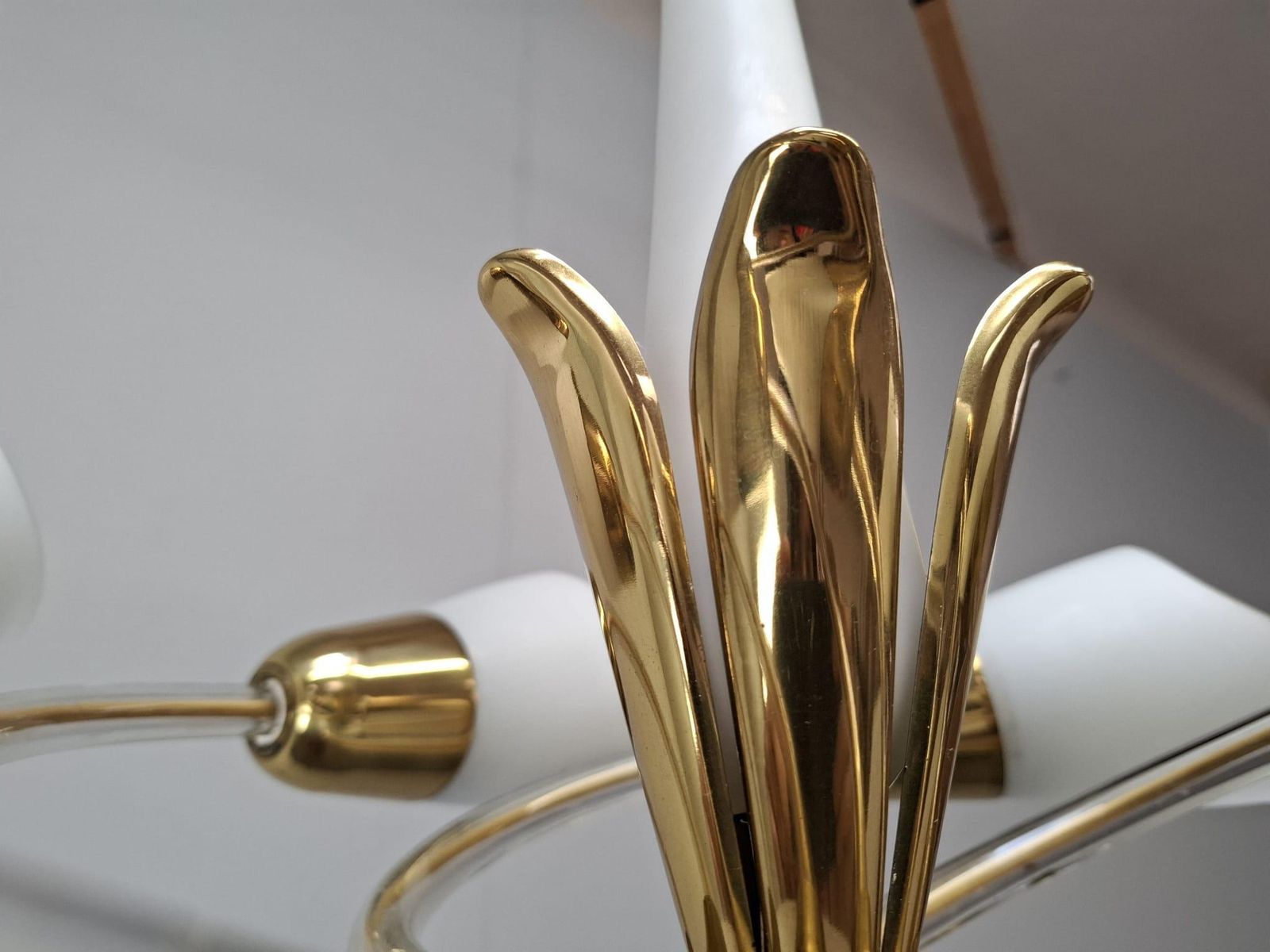 Mid Century Czech Brass And Milk Glass Six Light Chandelier, 1960s photo 758.0