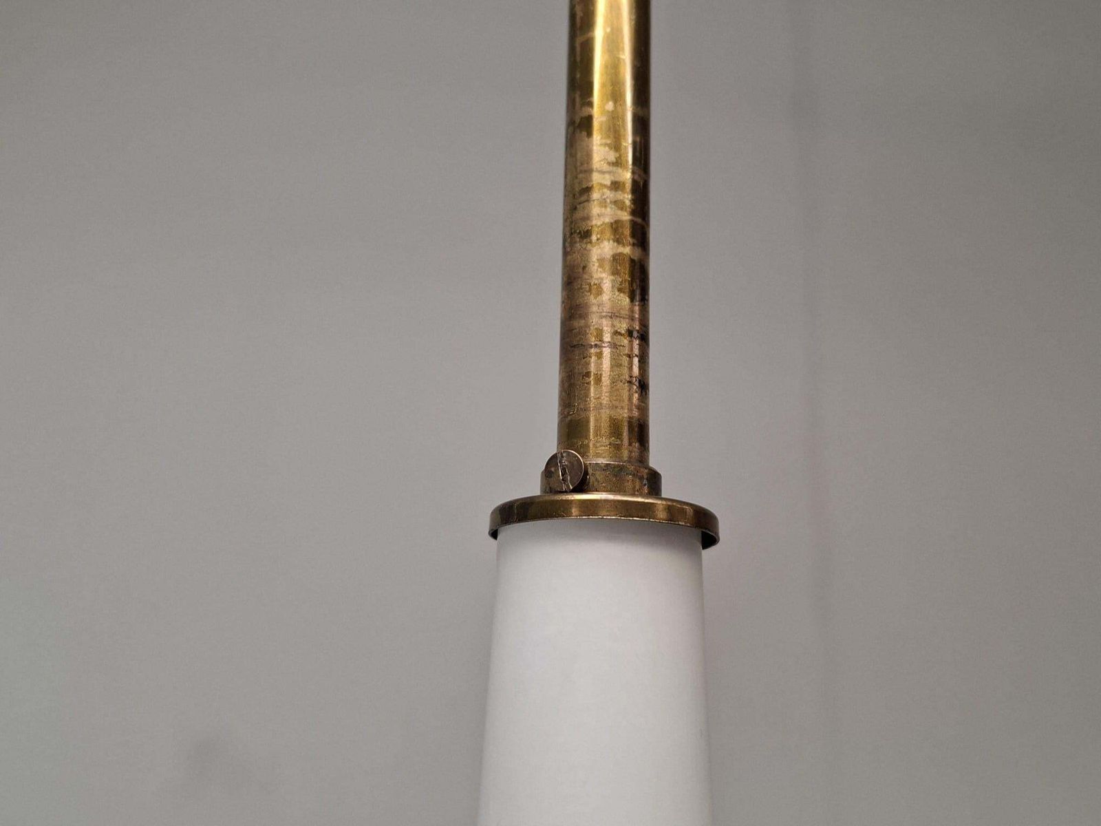 photo furniture Mid Century Czech Brass And Milk Glass Six Light Chandelier, 1960s