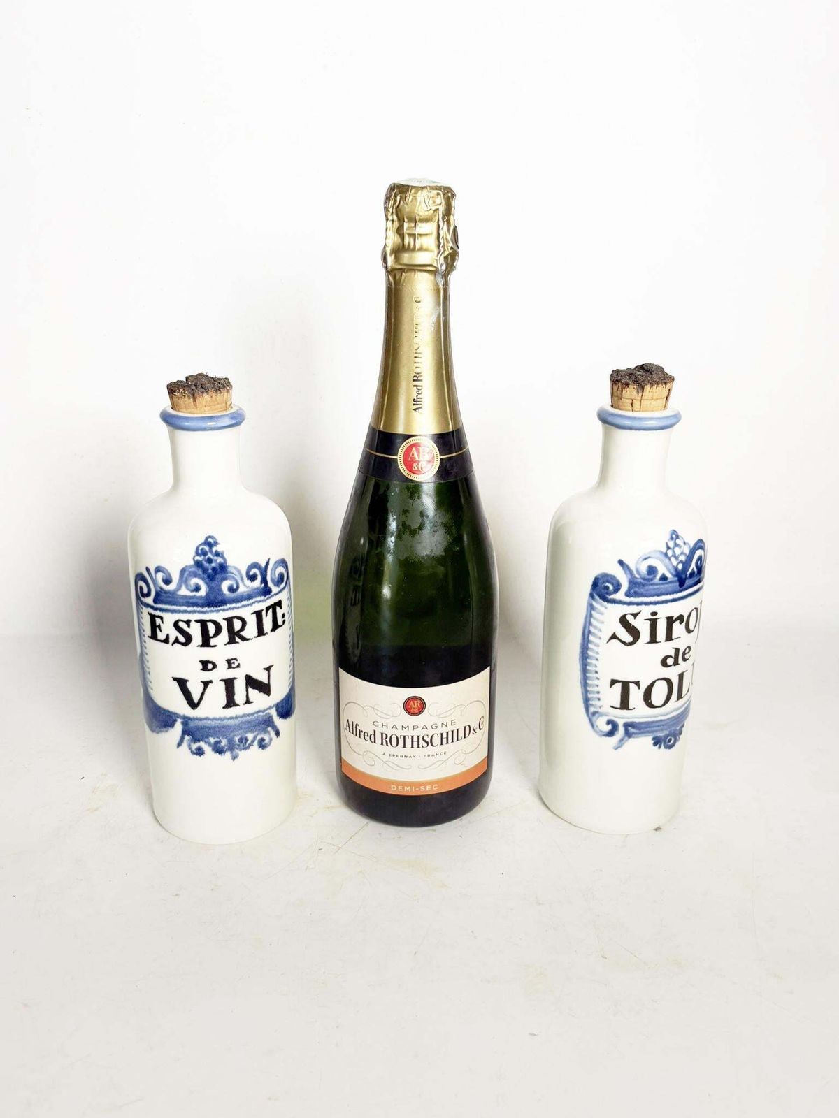 Home Decor Set Of 3 French Provencial Ceramic Bottles, 1960 photo
