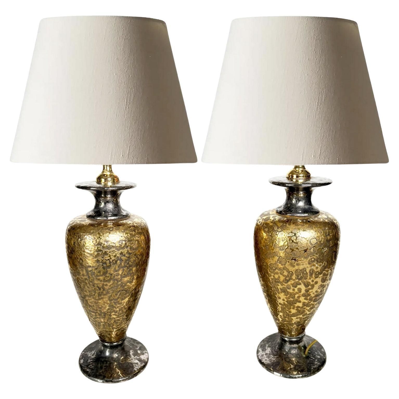 Pair Of Gilded Metal Lamps, France, 1980