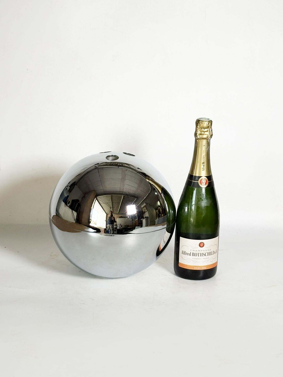 Ice Bucket In Chrome In The Shape Of A Bowling Ball, France, 1970 photo for sale