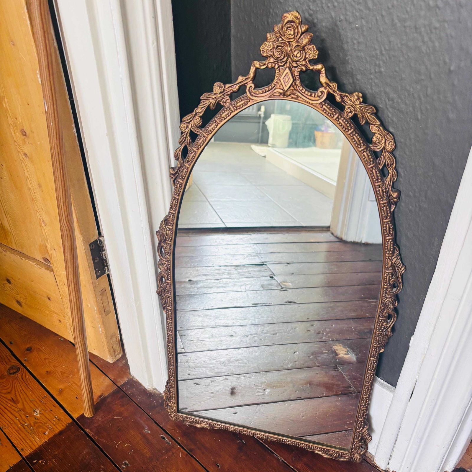 photo vinterior Decorative Antique Brass 1930s Mirror Metal Gold Gilt Collectable Art Deco Made In England