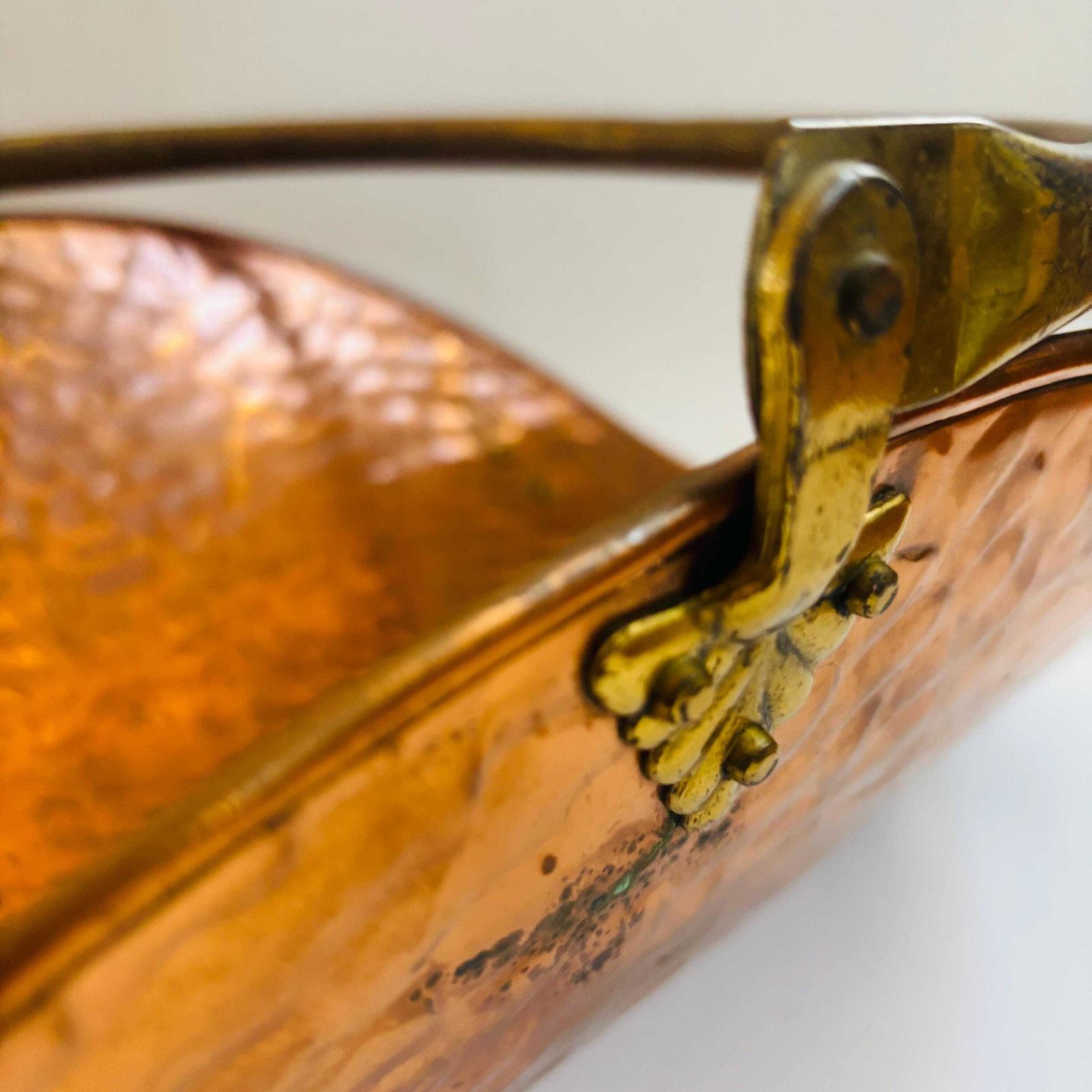 photo furniture Rare Antique Century English Hammered Copper & Brass Log Layer With Hallmark, C.1870