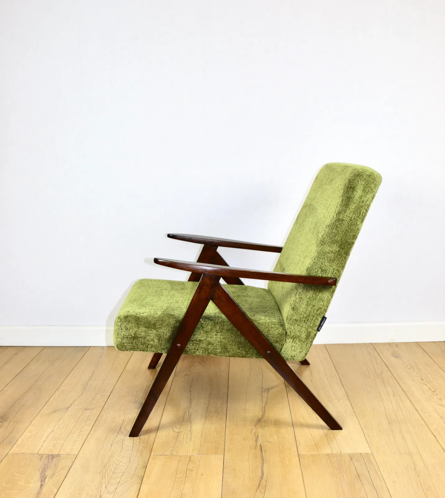 Italian Dining Tableclassic Armchair Var B 310 1960s Vintage Olive Structured Velvet   Dark Wood photo vinterior