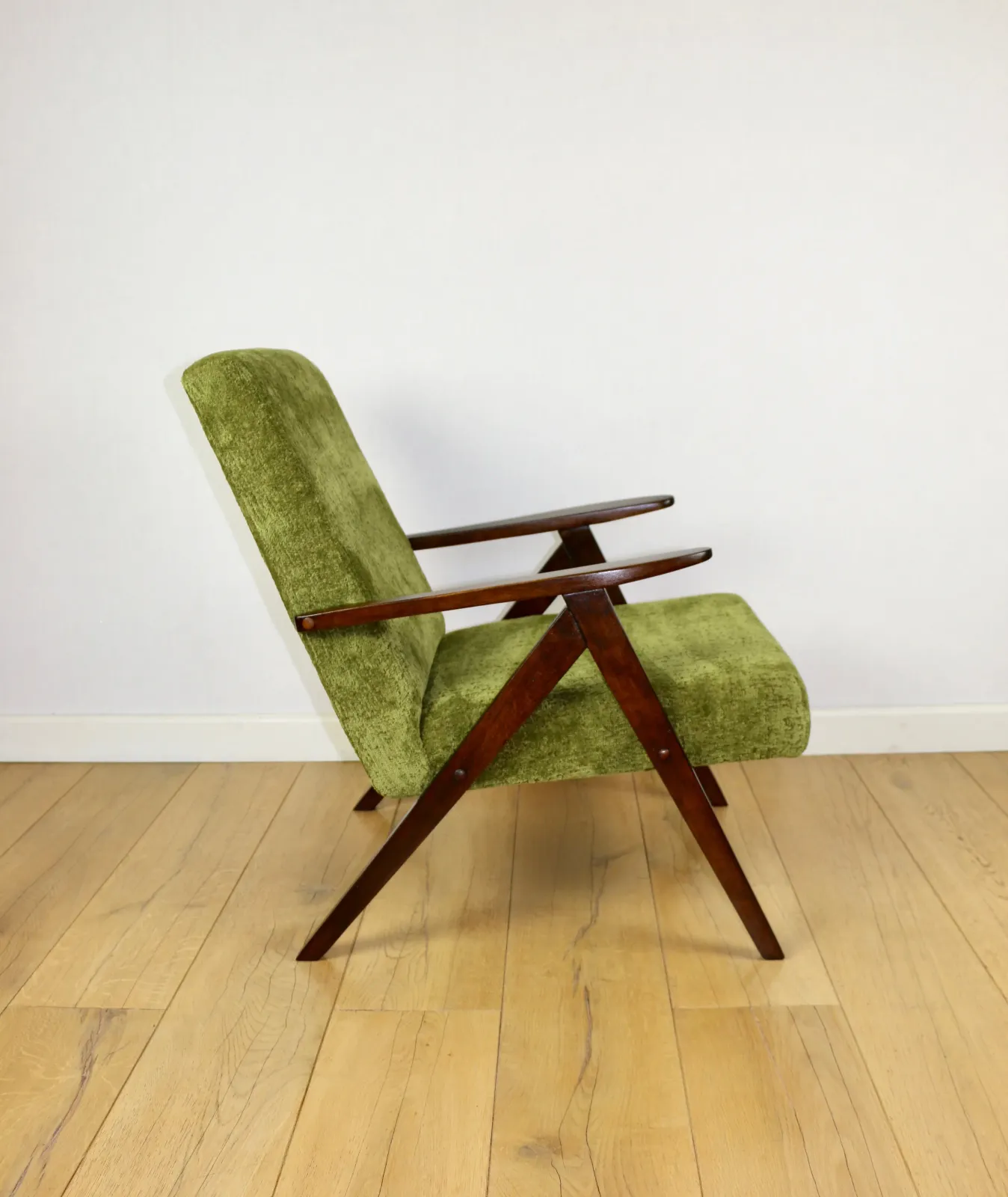 photo for sale Italian Dining Tableclassic Armchair Var B 310 1960s Vintage Olive Structured Velvet   Dark Wood