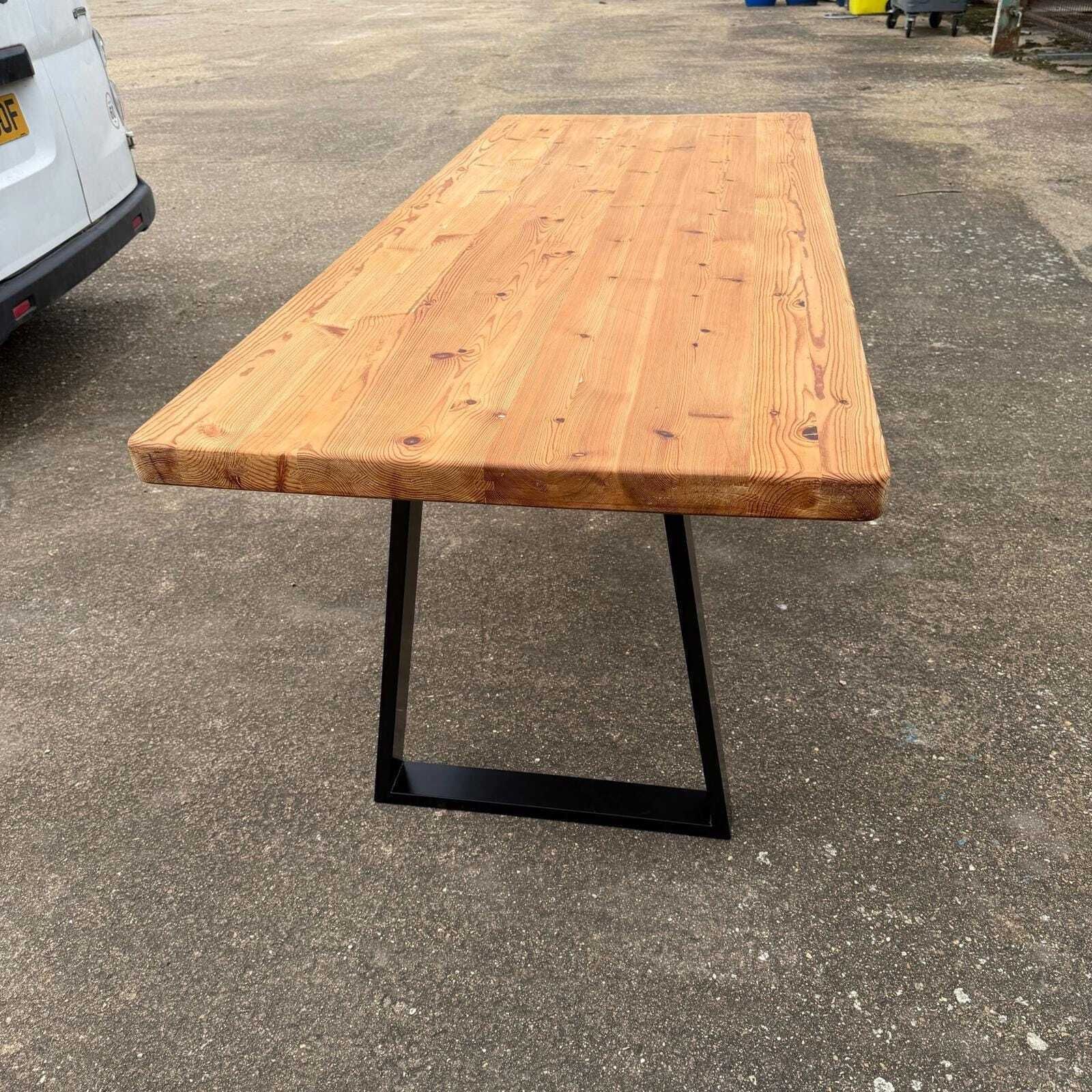 Reclaimed Pine Farmhouse Table Modern Trapezium Metal Industrial Legs Seats 6/8 photo 369.0