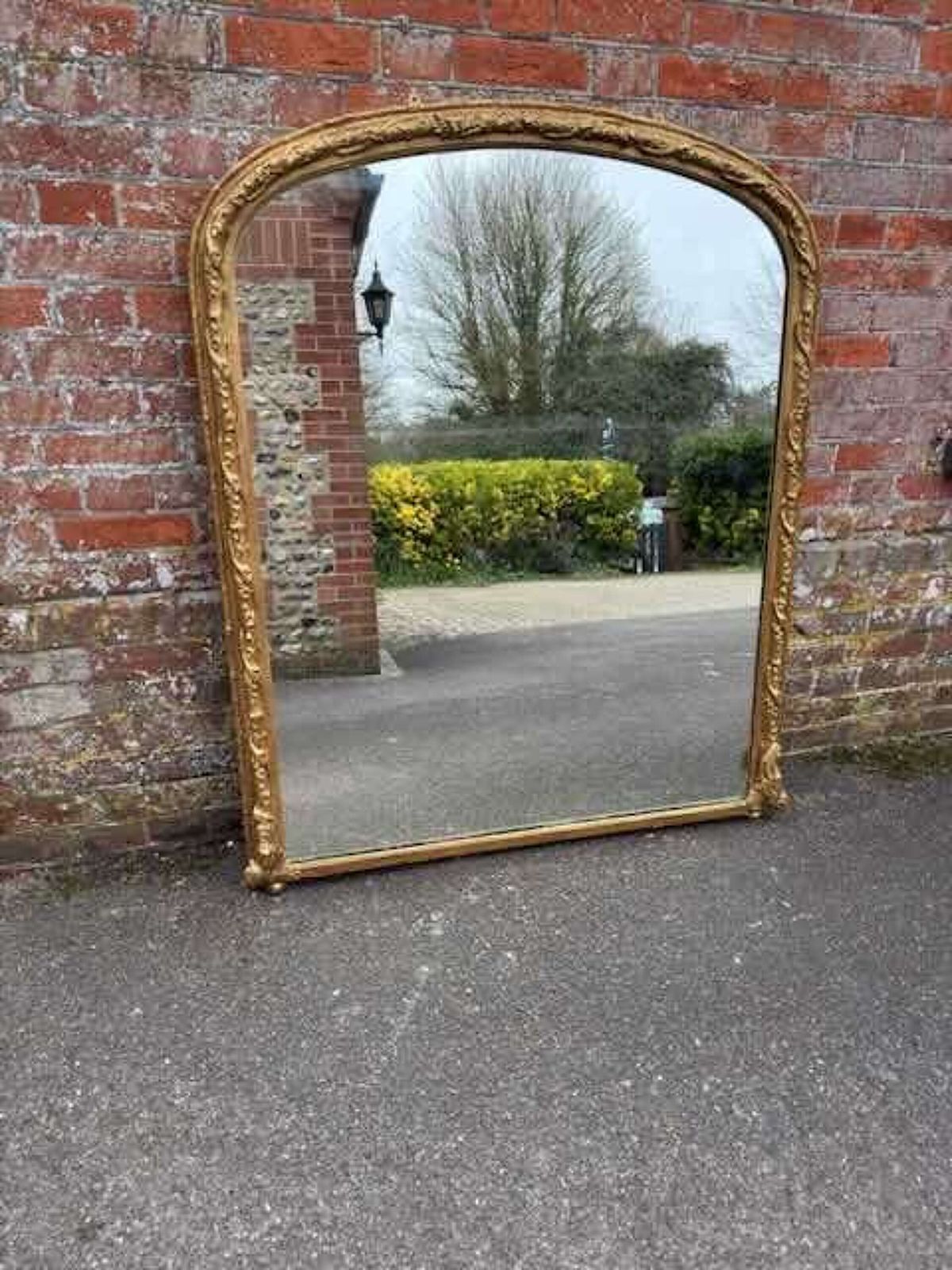 A Stunning Large Antique English 19th C Carved Wood & Gesso Gilt Overmantle Mirror. photo vinterior