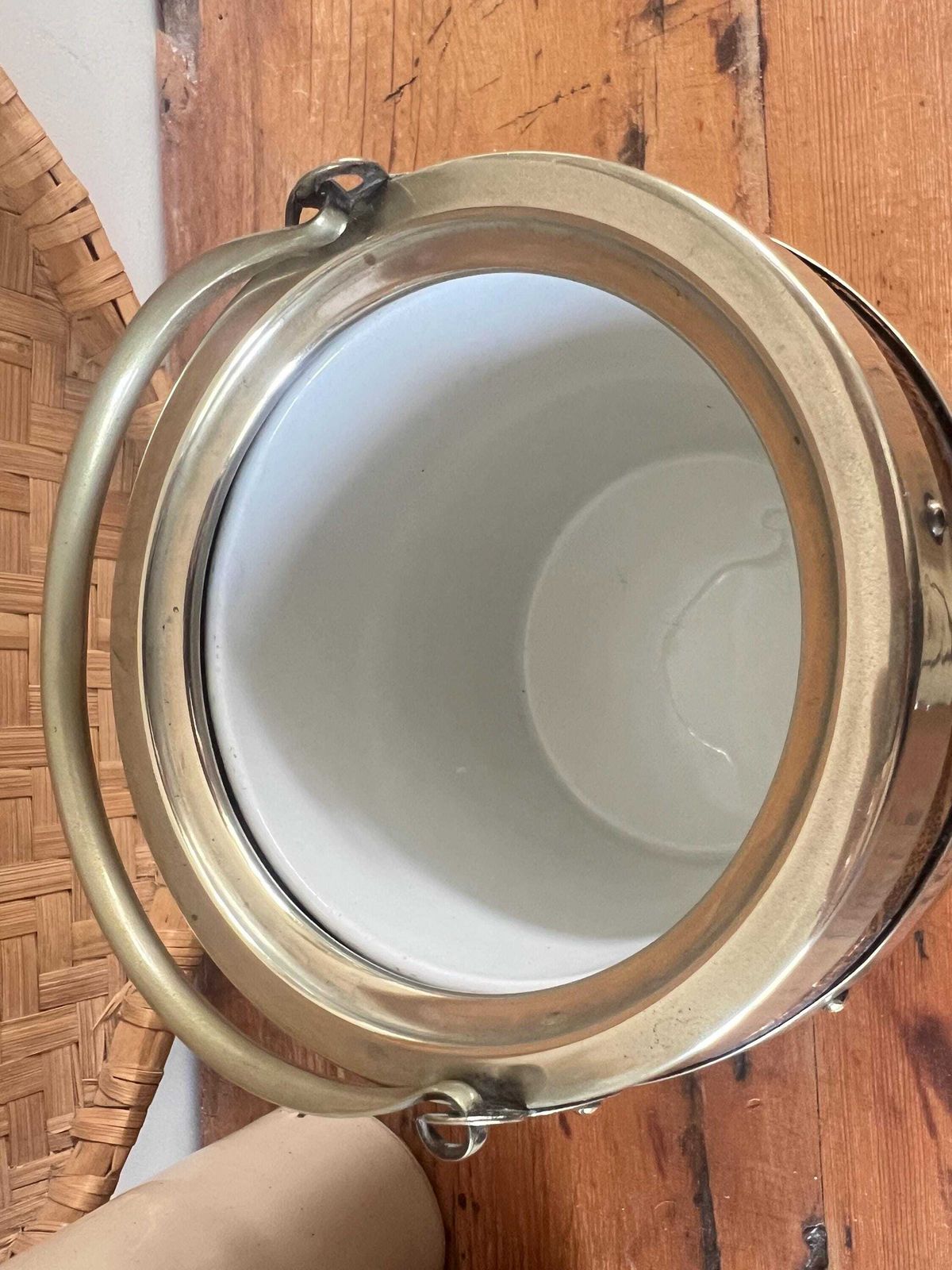 Vintage Oak Silver Plate Biscuit Barrel With Shield | Antique Wooden Ice Bucket | Rustic English Country Farmhouse Decor photo vintage