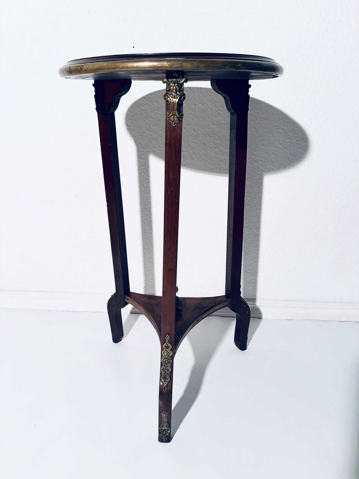 Antique Round Louis XVI Wooden Flower Table Jardiniere With Ceramic Tile Tree Motif / 1890s France photo vinterior