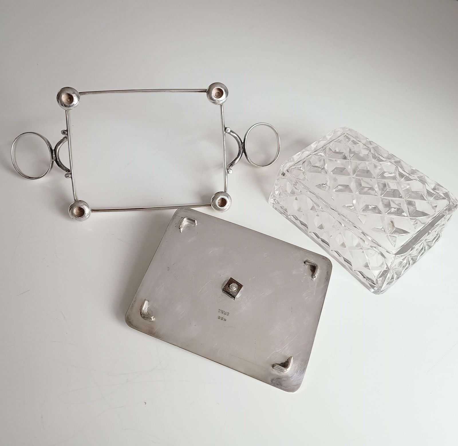 Antique English Novelty Silver Plated Cut Glass Sardine Serving Dish: Zoomorphic Finial, 1890 photo 145.0