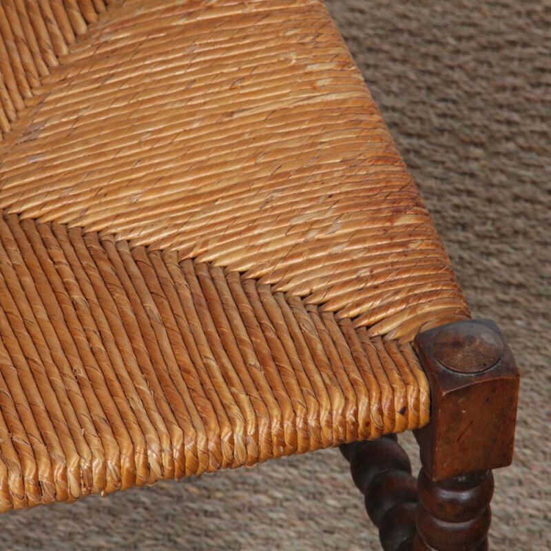 Pair Of Small Straw Seated Corner Chairs In Turned Wood, 1940 photo vinterior