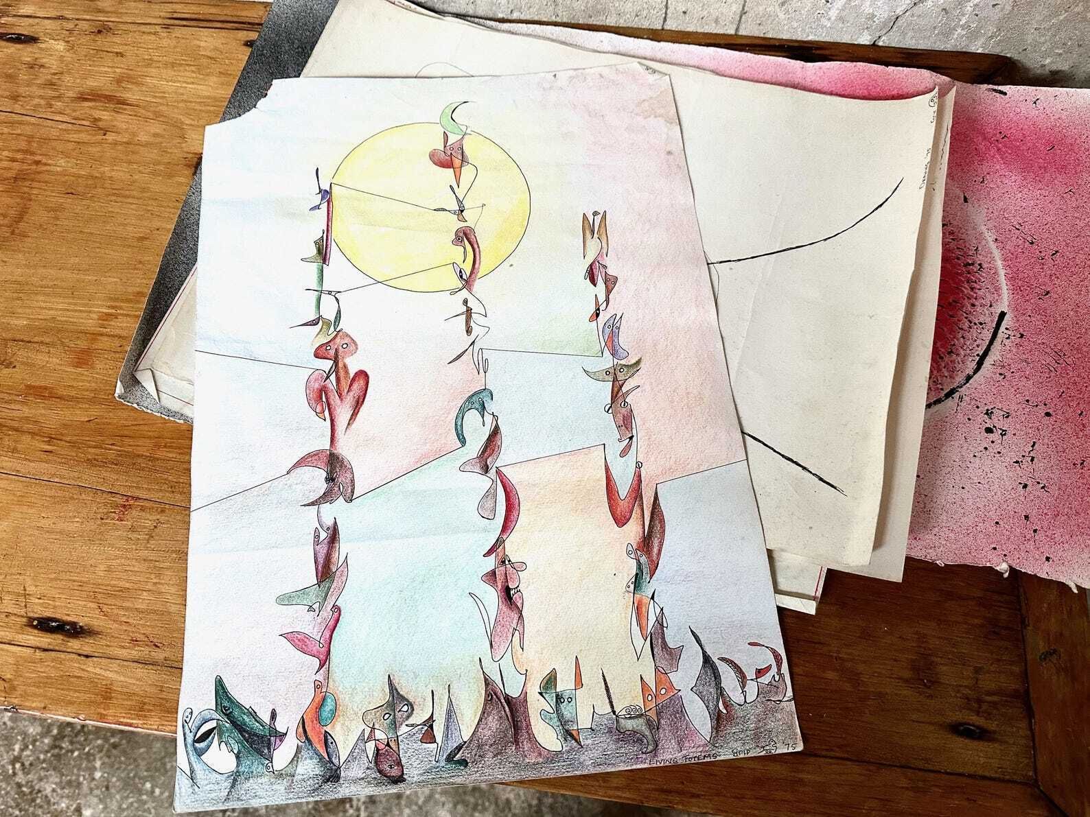Collection Of 1970s Abstract Modern Artworks On Paper   After Miro / Graphics Etc photo vinterior