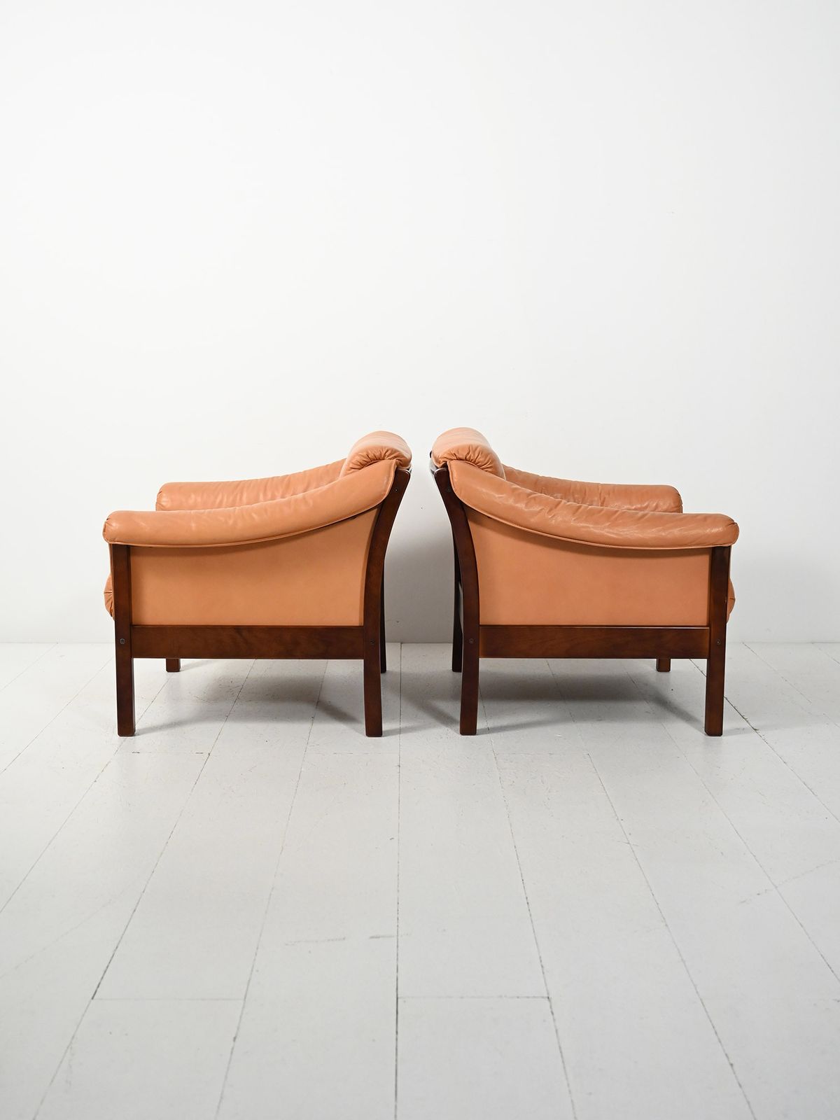 Paar Scandinavische Leren Fauteuils, Ca. Jaren 1950