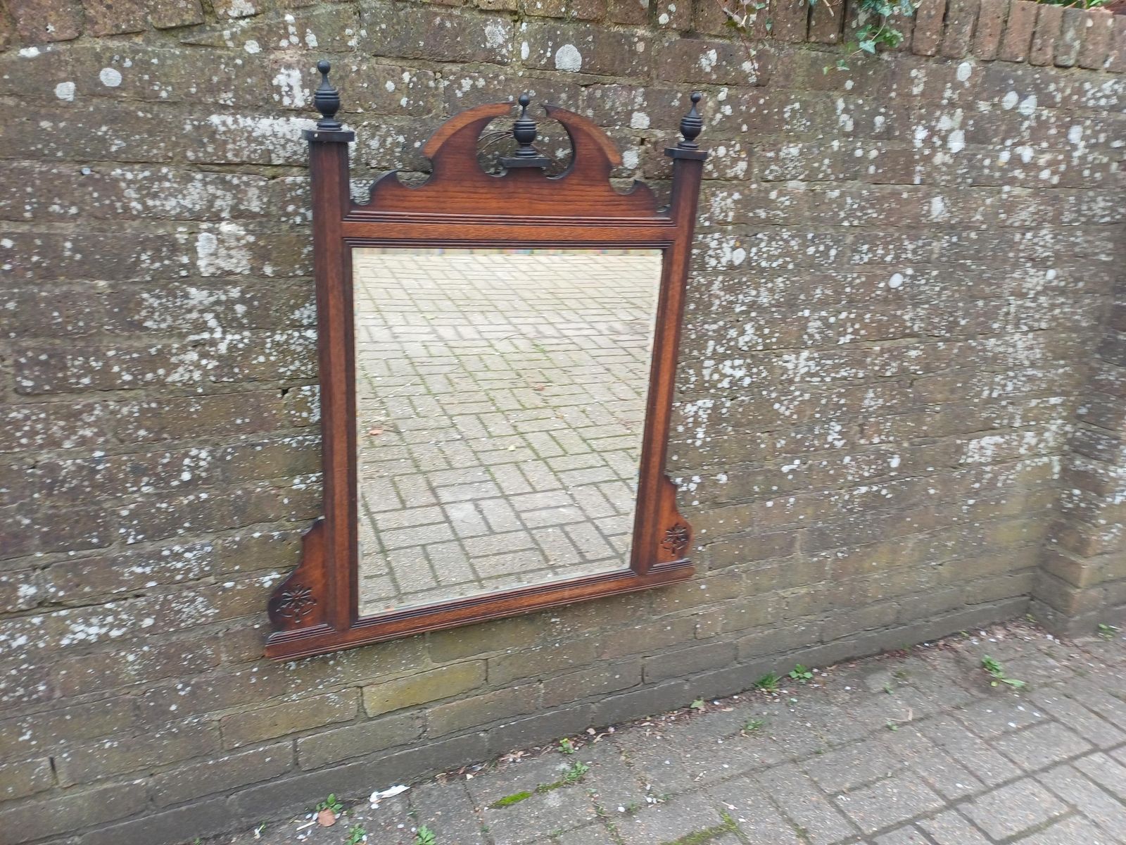Large Victorian Solid Oak Over Mantel Or Wall Mirror Bevelled Glass Antique Wall Mirror With Fretwork Pediment & Finials photo furniture