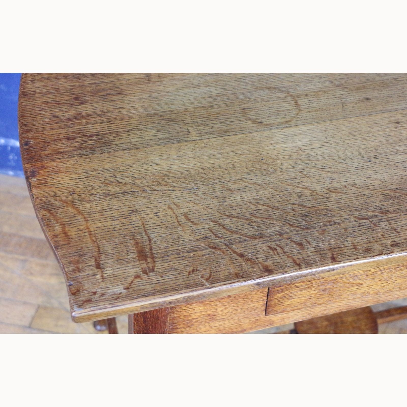 An Art Nouveau Oak Single Drawer Side Table Raised On Turned Angled Supports photo Furniture