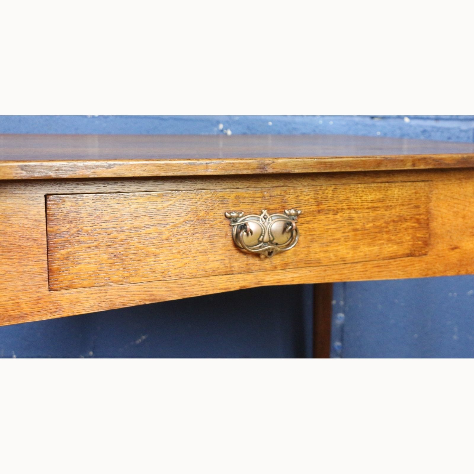 An Art Nouveau Oak Single Drawer Side Table Raised On Turned Angled Supports photo 350.0