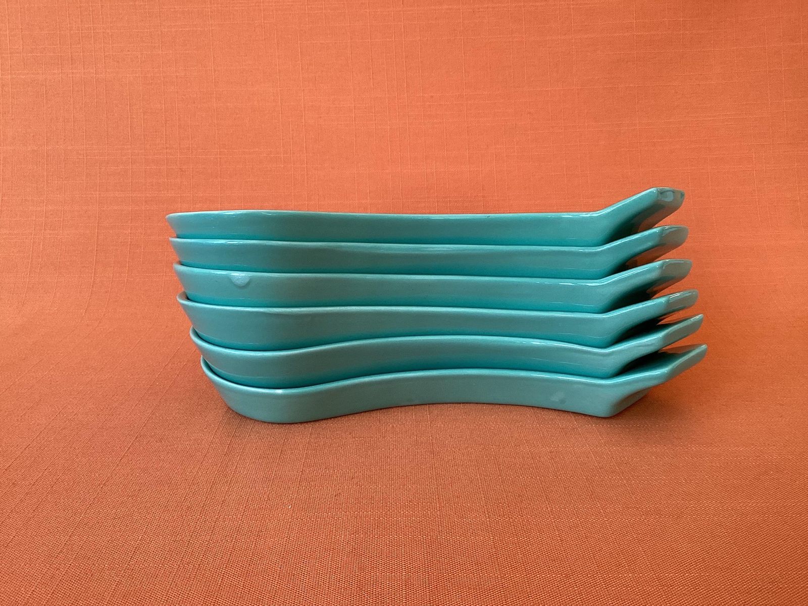 Set Of 6 Vintage Tg Green Kidney Shaped Plates, 1960s 70s Green Serving Dishes photo Home Decor